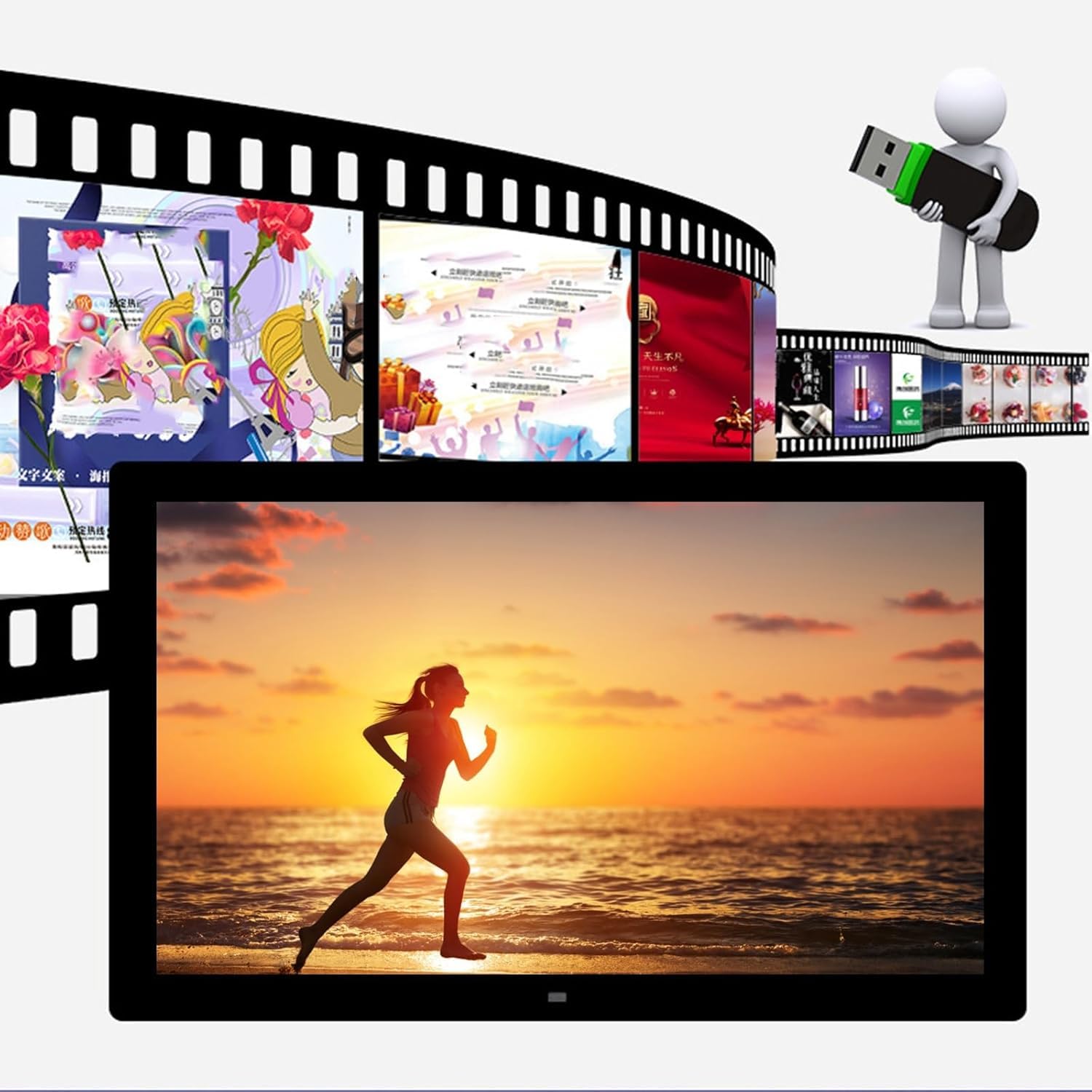 24-inch 27-inch 32-inch Digital Photo Frame with Motion Sensor - IPS HD Touchscreen Display, Wall Mountable, Remote Control - Perfect for Home, Office & Gift Giving (White, 24-inch)
