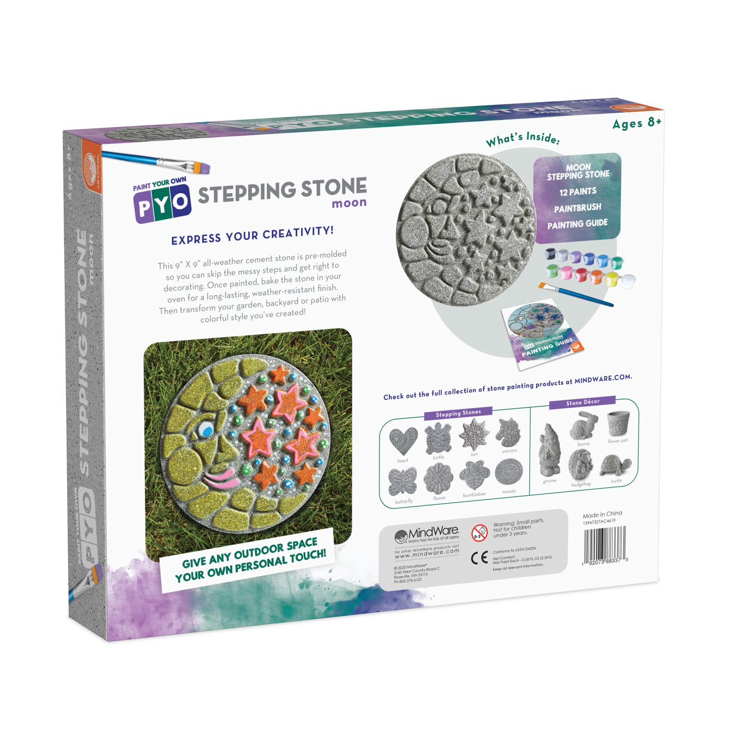 MindWare DIY Mosaic Stepping Stone Kit - Paint Your Own Moon & Stars Garden Decor - Includes Non-Toxic Paints & Brushes - Perfect for Kids Crafts, Outdoor Decor, and Garden Pathways
