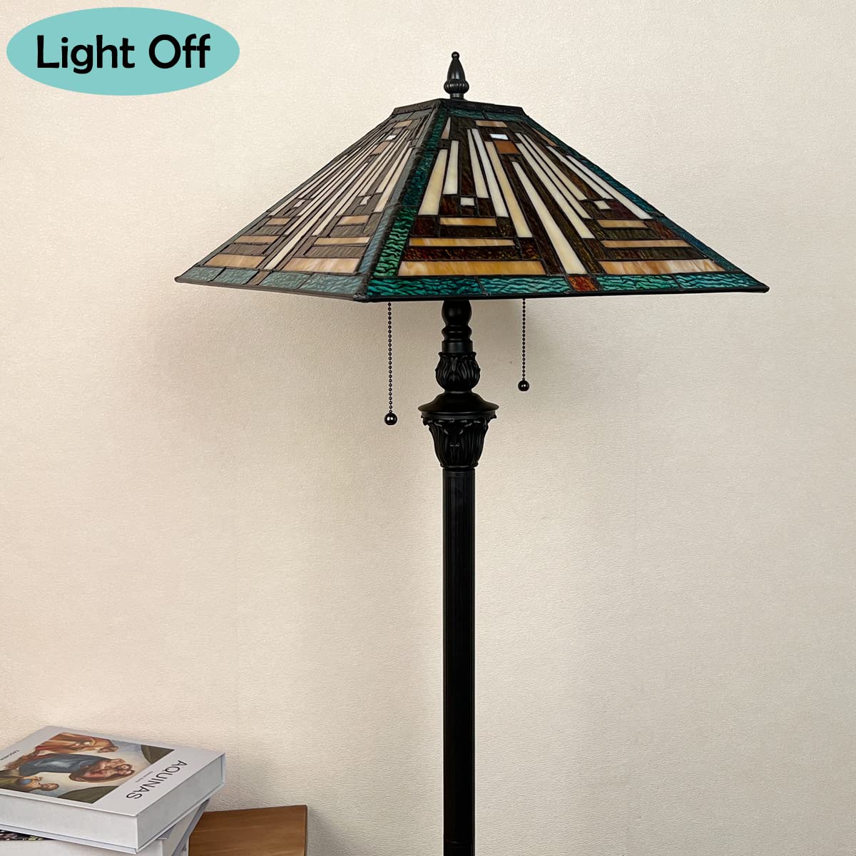Tiffany Style Floor Lamp with Green Stained Glass - 16