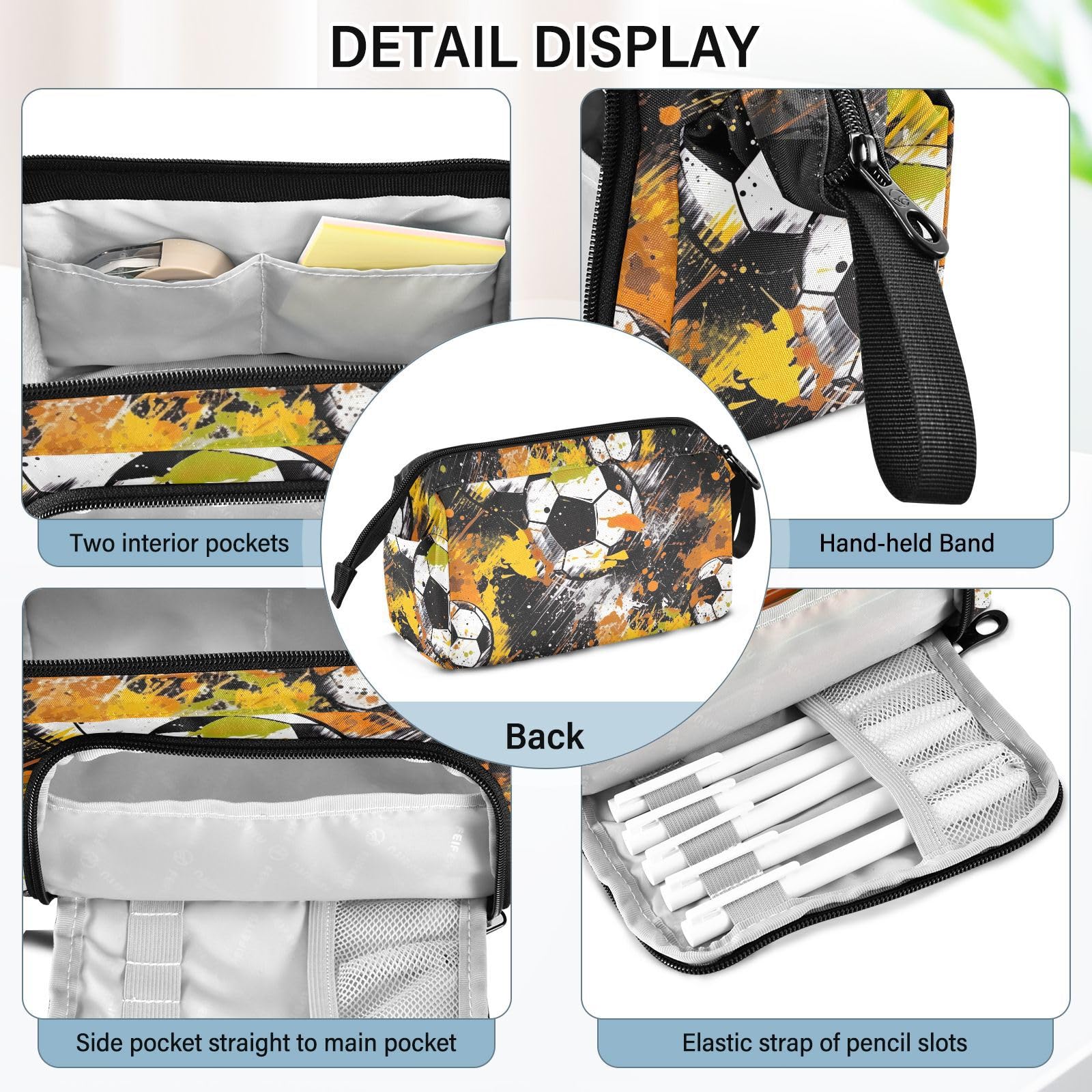 **Orange Soccer Football Design Large Capacity Pencil Case - Portable Zippered Pen Pouch Organizer for School, Teens, Boys & Girls - Aesthetic Stationery Bag for Students, Office & Travel**