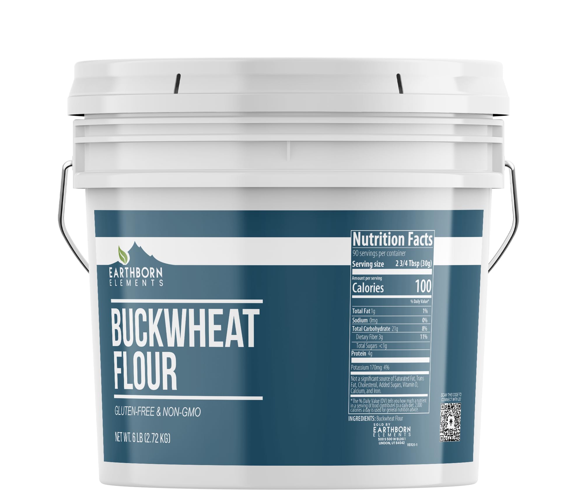 Earthborn Elements Organic Buckwheat Flour - 1 Gallon Bucket (128 oz) | Gluten-Free, Non-GMO, Kosher Certified | Perfect for Baking Bread, Pancakes & Muffins | Healthy Alternative for Celiac & Vegan Diets