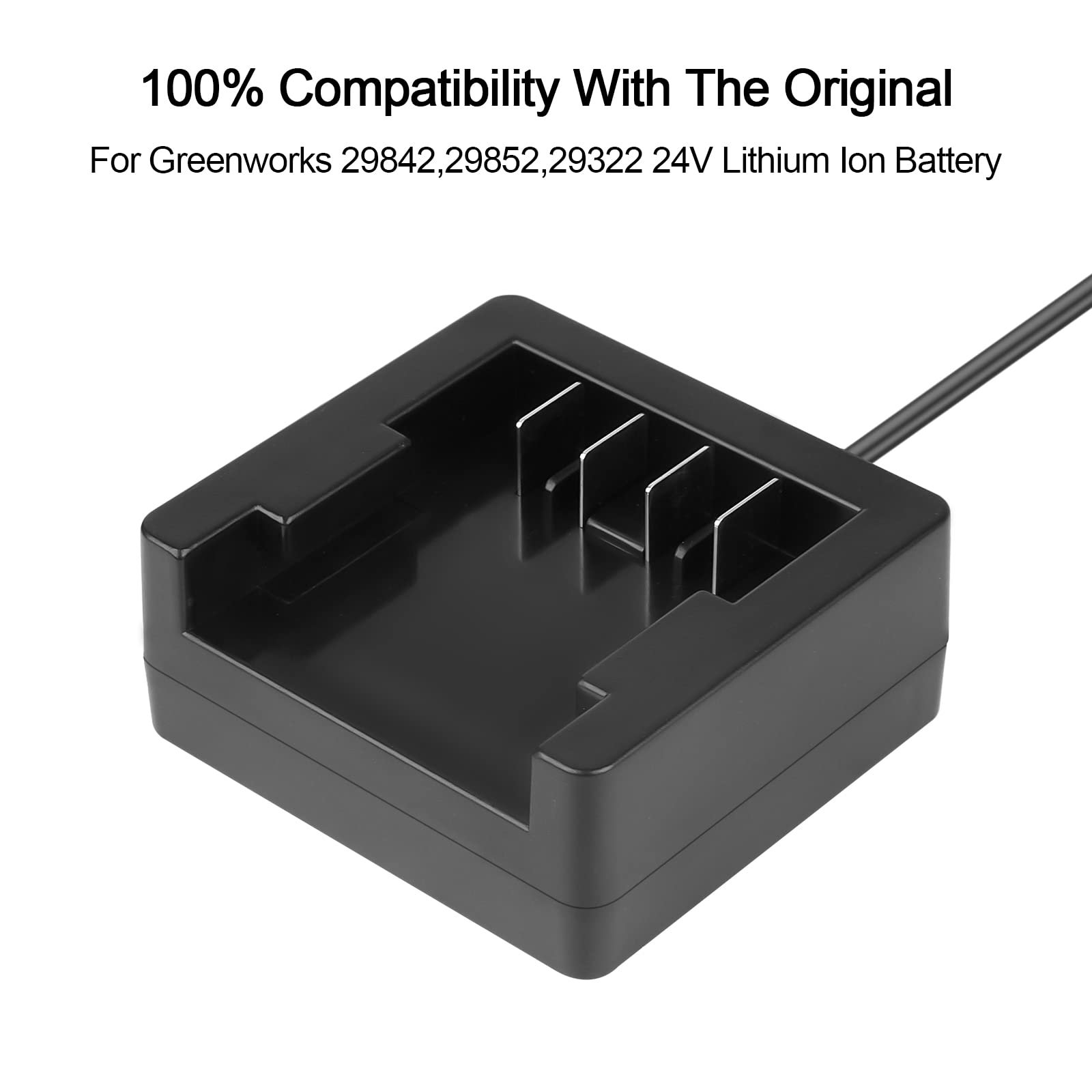 24V Li-ion Battery Charger for Greenworks 29842 29852 29322 BAG708 BAG711 - Fast Charging Compatible with Greenworks G-24 Power Tools - Perfect for Lawn Mowers, String Trimmers & Outdoor Power Equipment