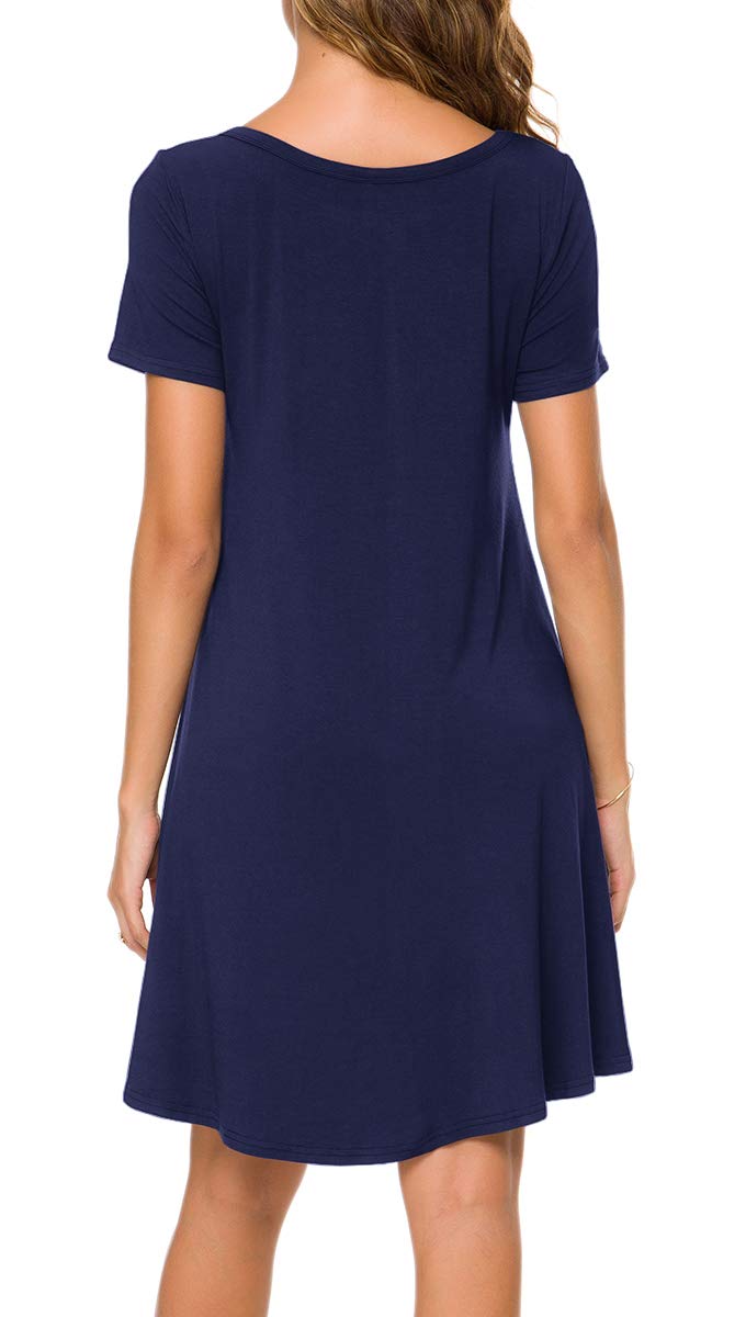 POPYOUNG 2025 Women's Summer Casual T-Shirt Dress - Soft Cotton Crew Neck Beach Cover Up Sun Dress for Vacation, Travel & Outdoor Activities