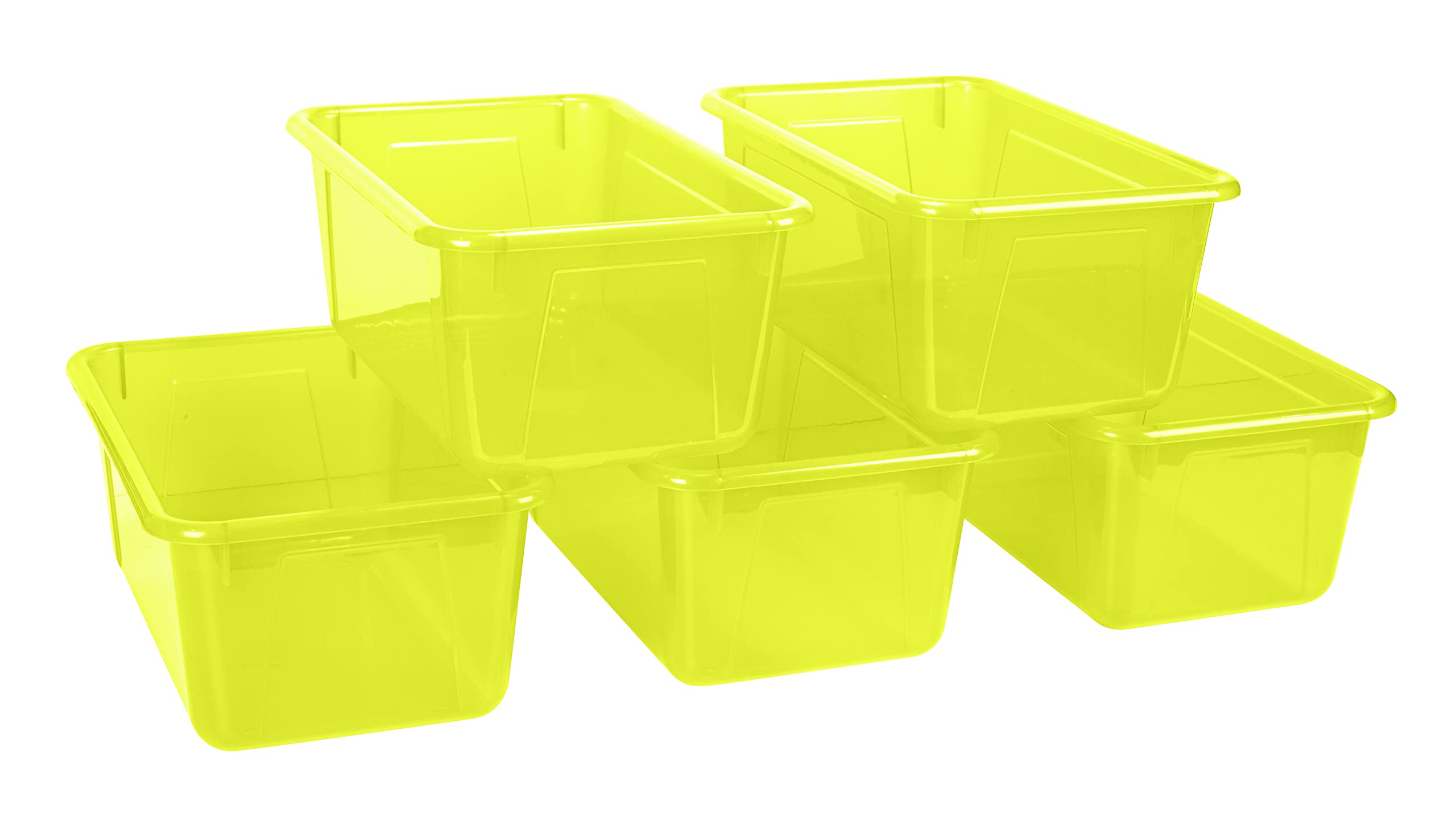 Storex Small Plastic Storage Bins 12.2 x 7.8 x 5.1 Inches - 5-Pack Colorful Cubby Organizer Bins in Candy Yellow (62476U05C) - Perfect for Classroom, Office, Kids Room & Home Organization