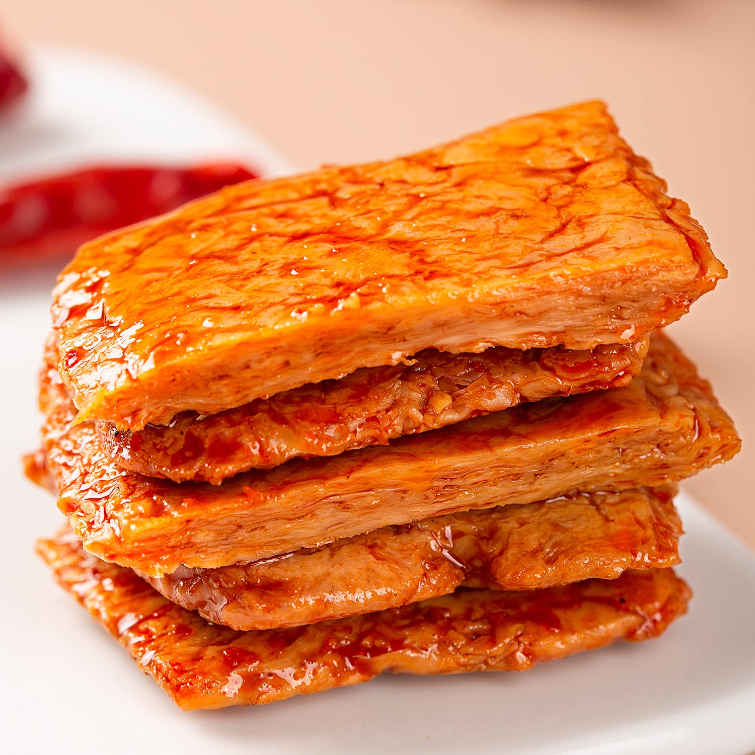 Genji Spicy Barbecue Flavored Tofu Snacks - 3.17oz (Pack of 4) | Vegan, Gluten-Free, Non-GMO Chinese Vegetarian Snacks | Perfect for Office Snacking, Movie Nights & Road Trips