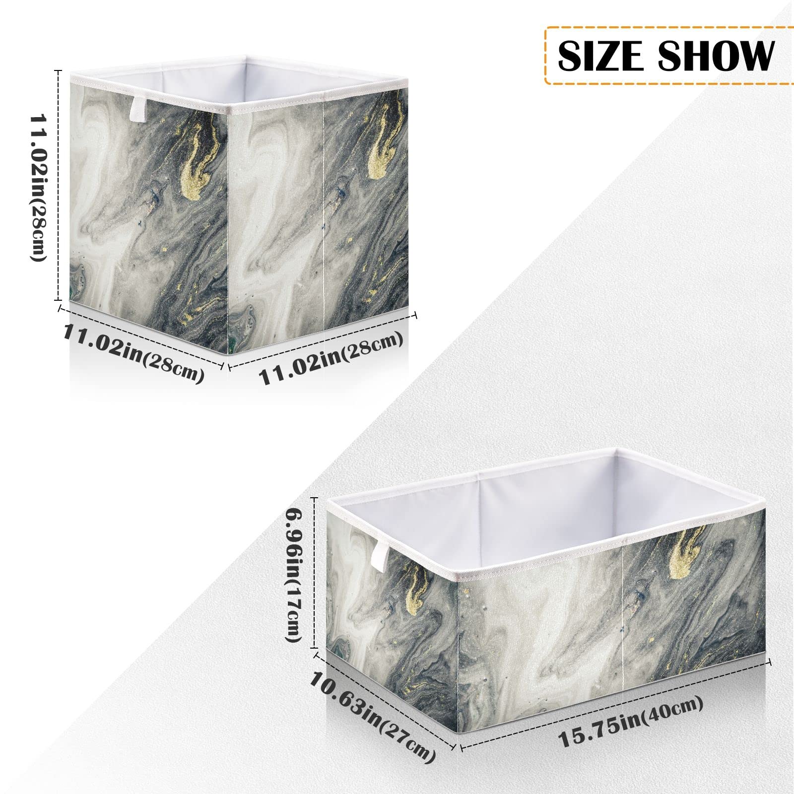 Grey Marble Storage Basket - Collapsible Square Fabric Bin for Home Organization | Perfect for Living Room, Office, and Closet Storage