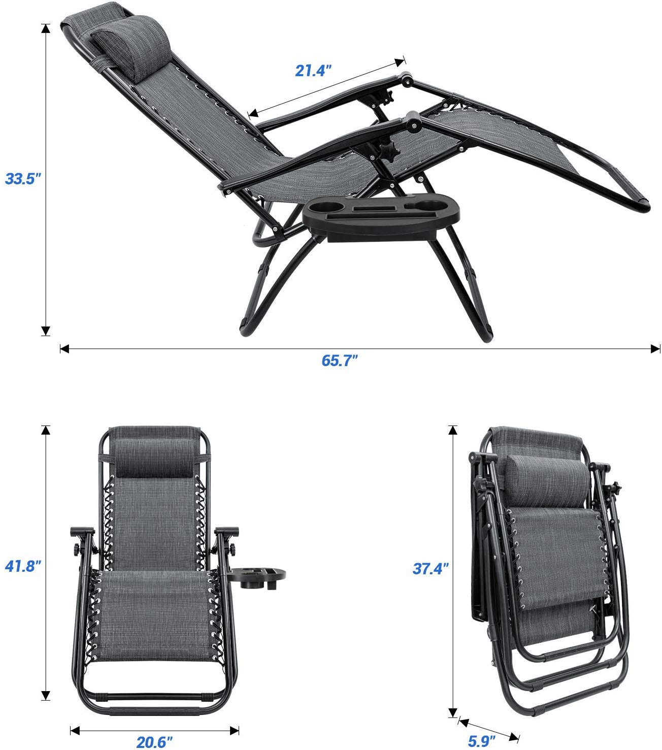 Homall Zero Gravity Reclining Chair - Adjustable Folding Outdoor Lounge Chair with Pillows for Backyard, Poolside & Beach - Patio, Camping & Relaxation - Set of 2 (Double-Gray)