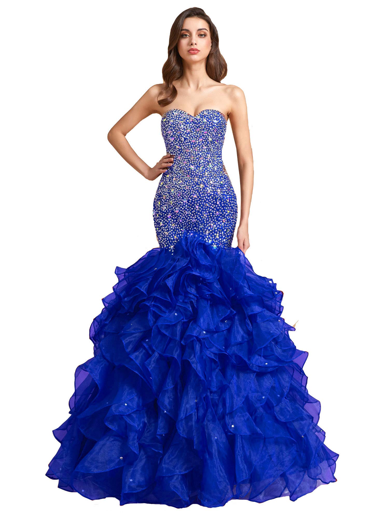 Elegant Mermaid Evening Dress with Beaded Sweetheart Corset & Ruffles for Prom, Formal Events & Special Occasions – Perfect for Weddings, Galas & Black Tie Parties
