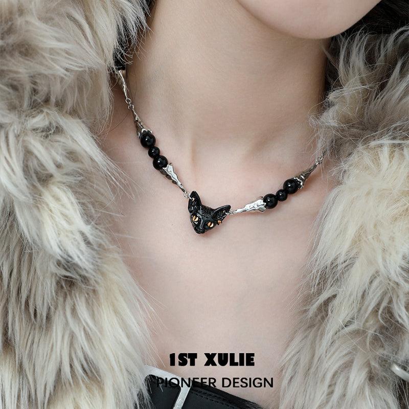 18k Platinum Plated Dark Billows Choker Necklace for Women - Elegant Gothic Cat Eye Jewelry Gift for Her - Perfect for Parties, Date Nights & Special Occasions