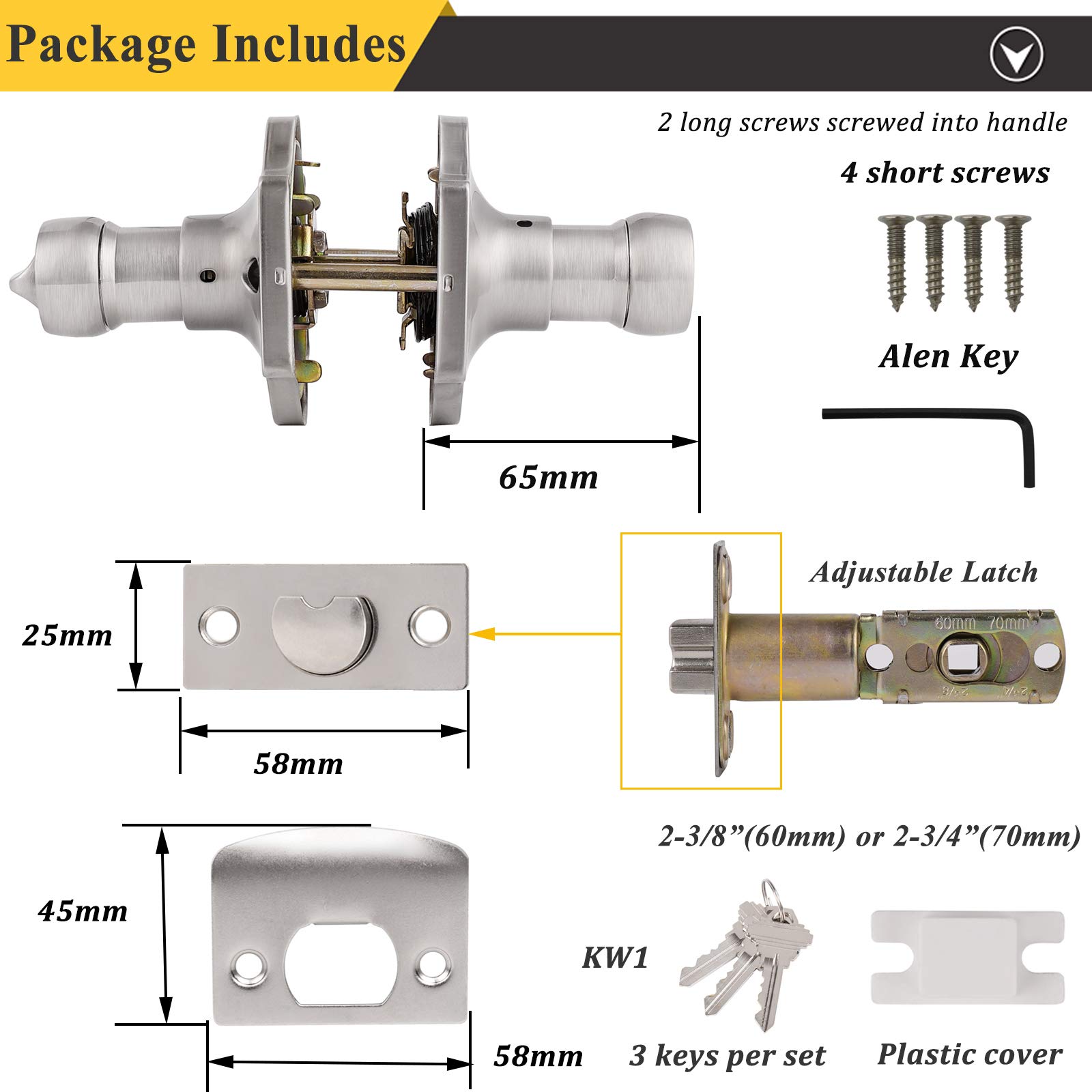 Probrico Keyed Door Lock Set - 2 Pack, Brushed Nickel for Home Security