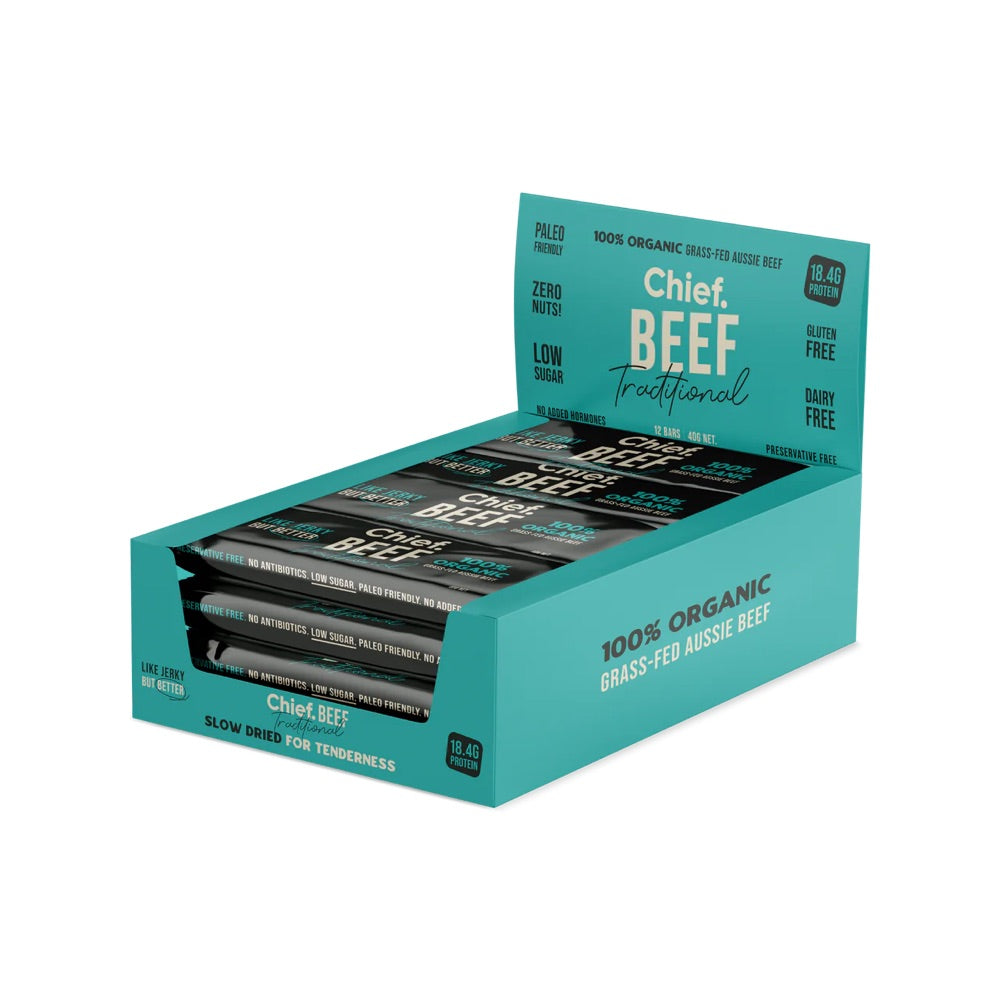 Chief Collagen Grass-Fed Beef Bars - Traditional Beef Protein Snack (12 Pack, 40g Each) | Keto-Friendly, Paleo Diet Approved for On-the-Go Energy & Post-Workout Recovery