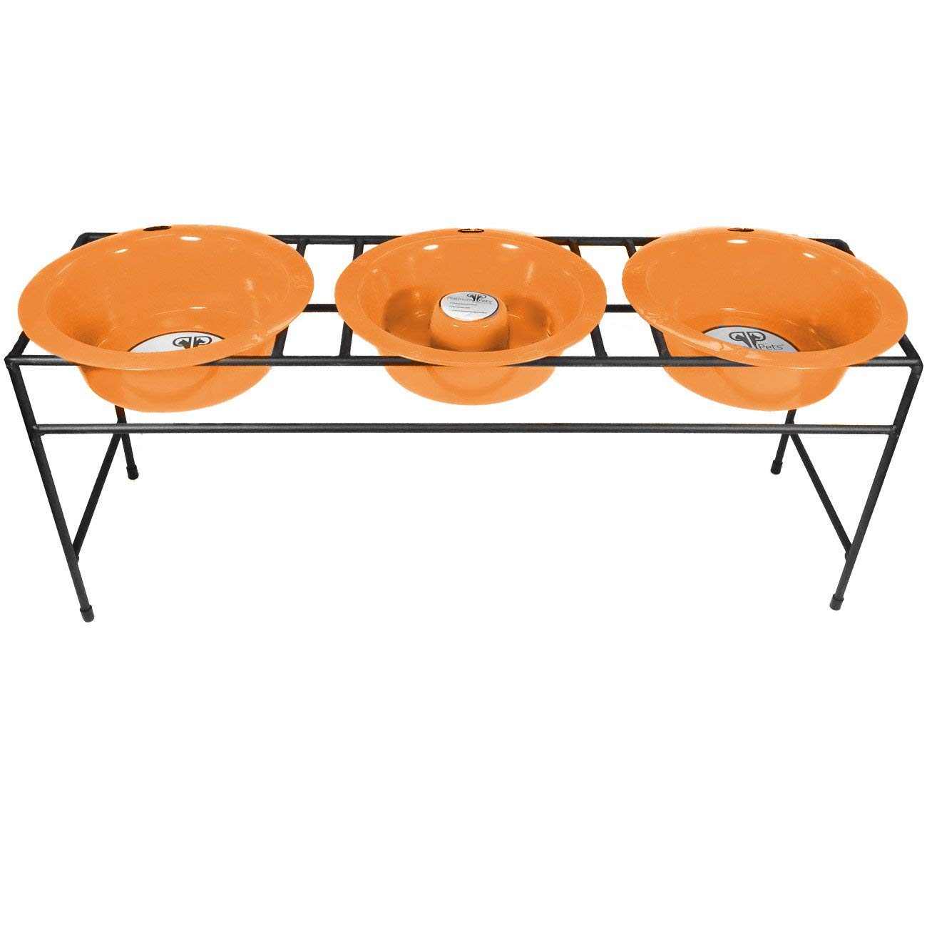 Premium Slow Feeder Dog Bowl - Platinum Pets Modern Triple Diner with Stainless Steel Bowls for Small & Medium Dogs | Anti-Gulping & Portion Control | Perfect for Mealtime, Training & Digestion Aid (Hunter Orange)