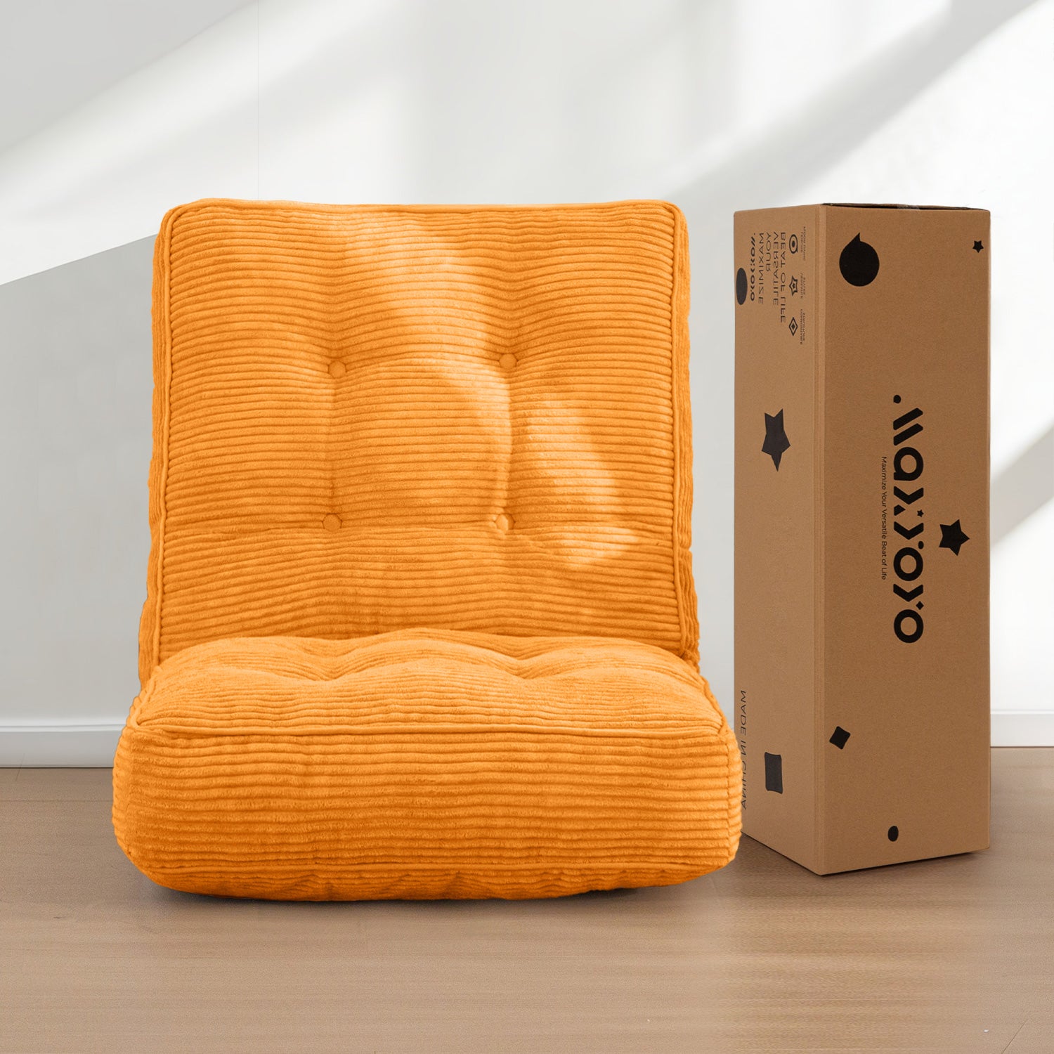 MAXYOYO Adjustable Floor Chair with Back Support - Ergonomic Gaming & Meditation Chair for Adults, Orange - Perfect for Gaming, Yoga, Reading & Relaxing at Home