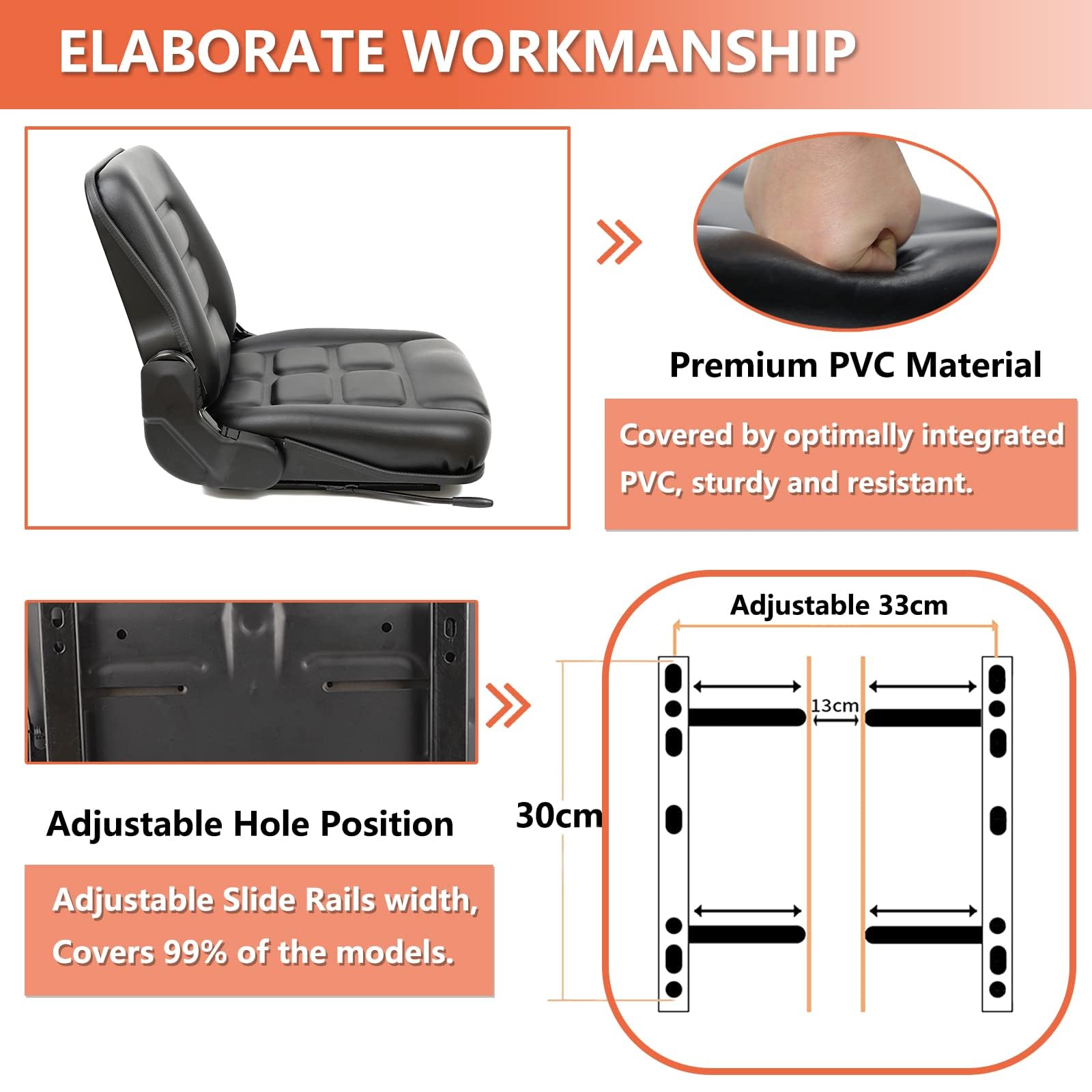 Universal Forklift Seat with Adjustable Angle Backrest - Heavy Duty Tractor Seat with Micro Switch & Slide Mechanism - Compatible with Excavators, Skid Loaders, Backhoes, Dozers, Telehandlers & ZTR Equipment - Perfect for Construction, Farming & Industrial Worksites