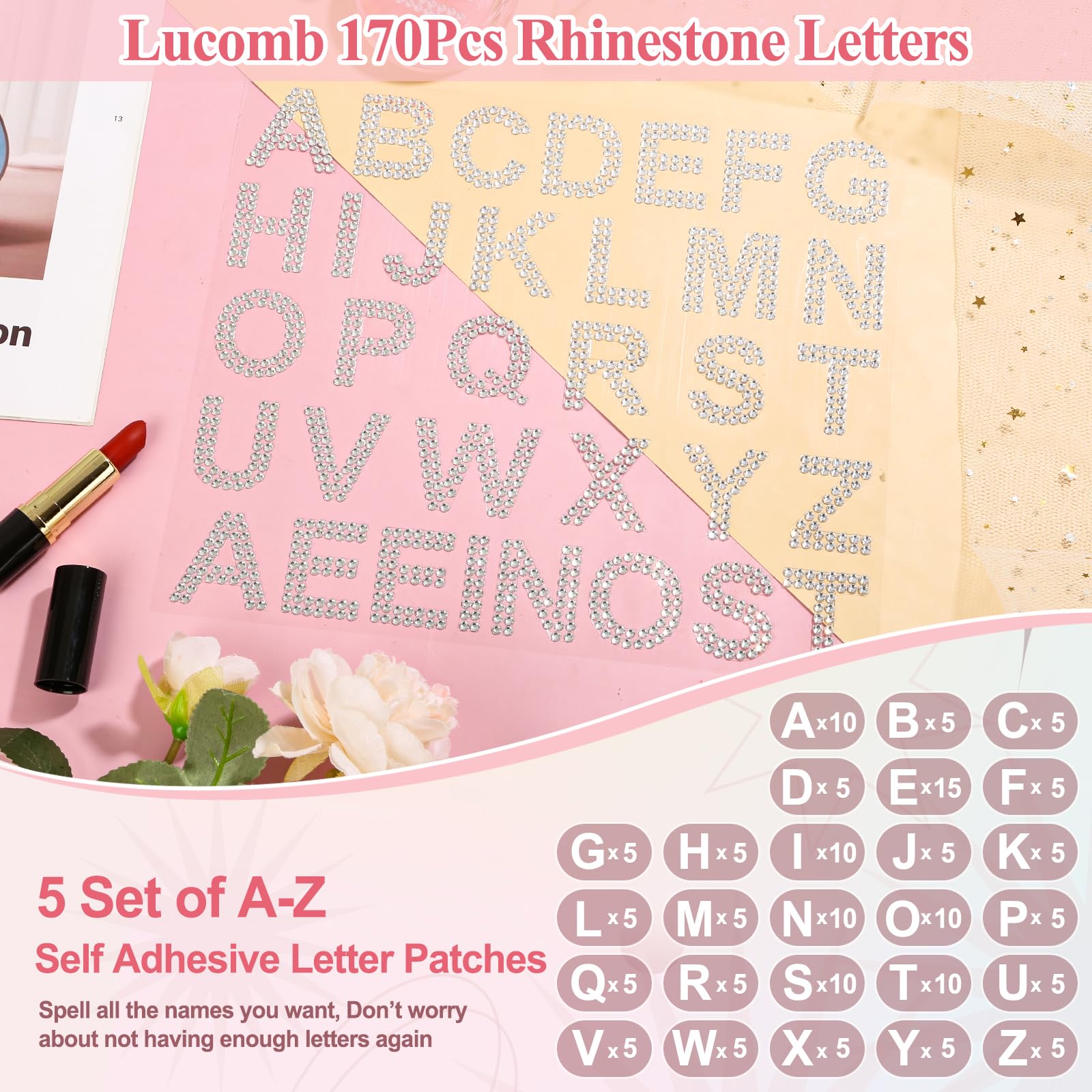 170Pcs Silver Rhinestone Alphabet Stickers - Self-Adhesive Glitter Letter Stickers for DIY Crafts, Clothes, Bags, Hats & Home Decor | Sparkling Gemstone Border Decals for Scrapbooking, Wedding Invitations & Party Decorations