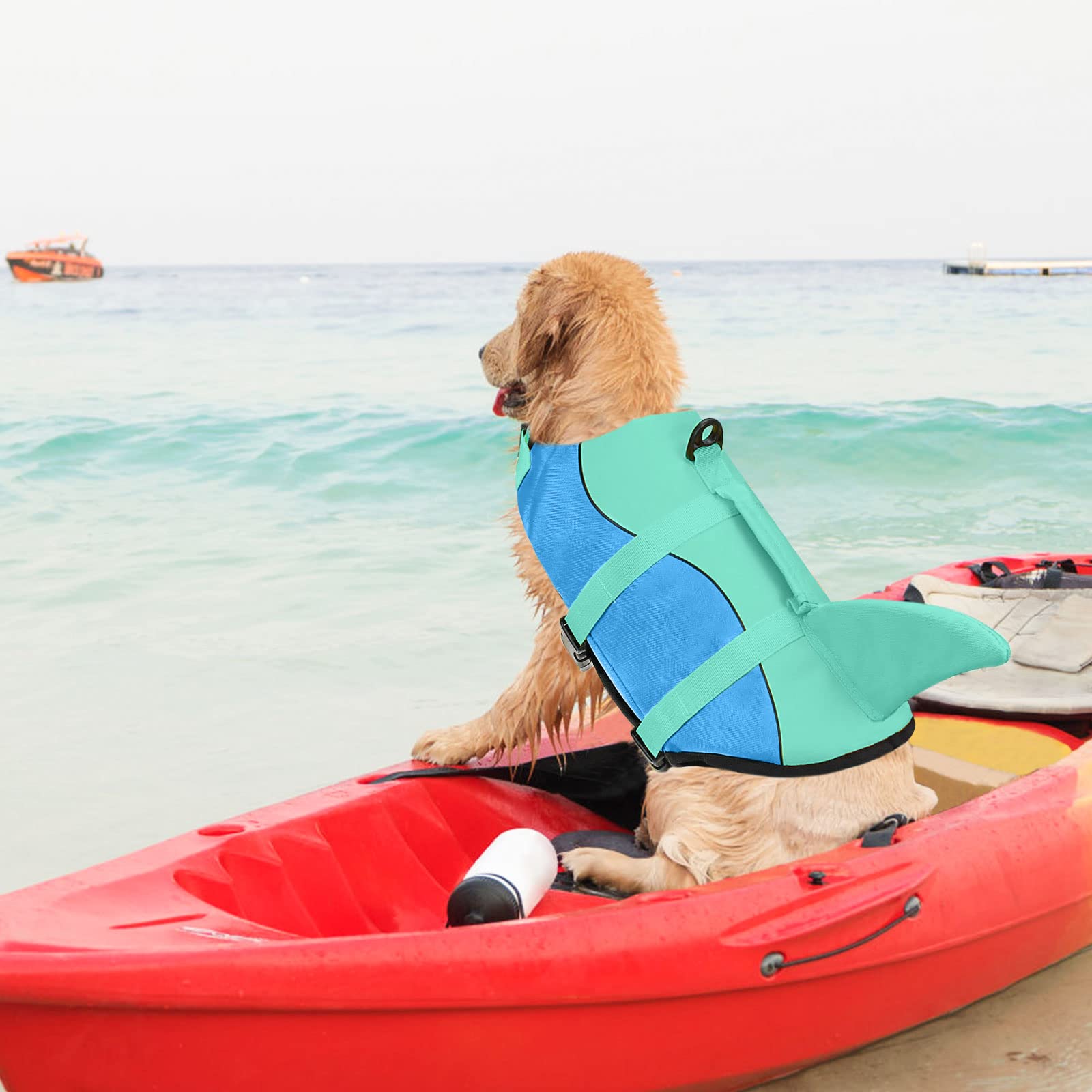 Malier Ripstop Dog Life Jacket - High Buoyancy Swim Vest for Small/Medium/Large Dogs | Shark Design Puppy Life Saver for Boating & Water Safety | High Visibility Dog Floatation Device for Swimming, Kayaking & Beach Days