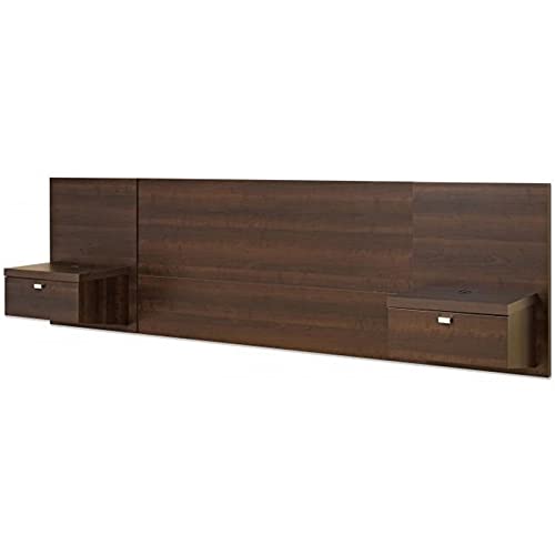 Modern Espresso Wooden King Floating Headboard with Nightstands - Stylish Bedroom Furniture for Master Suite & Guest Room Decor