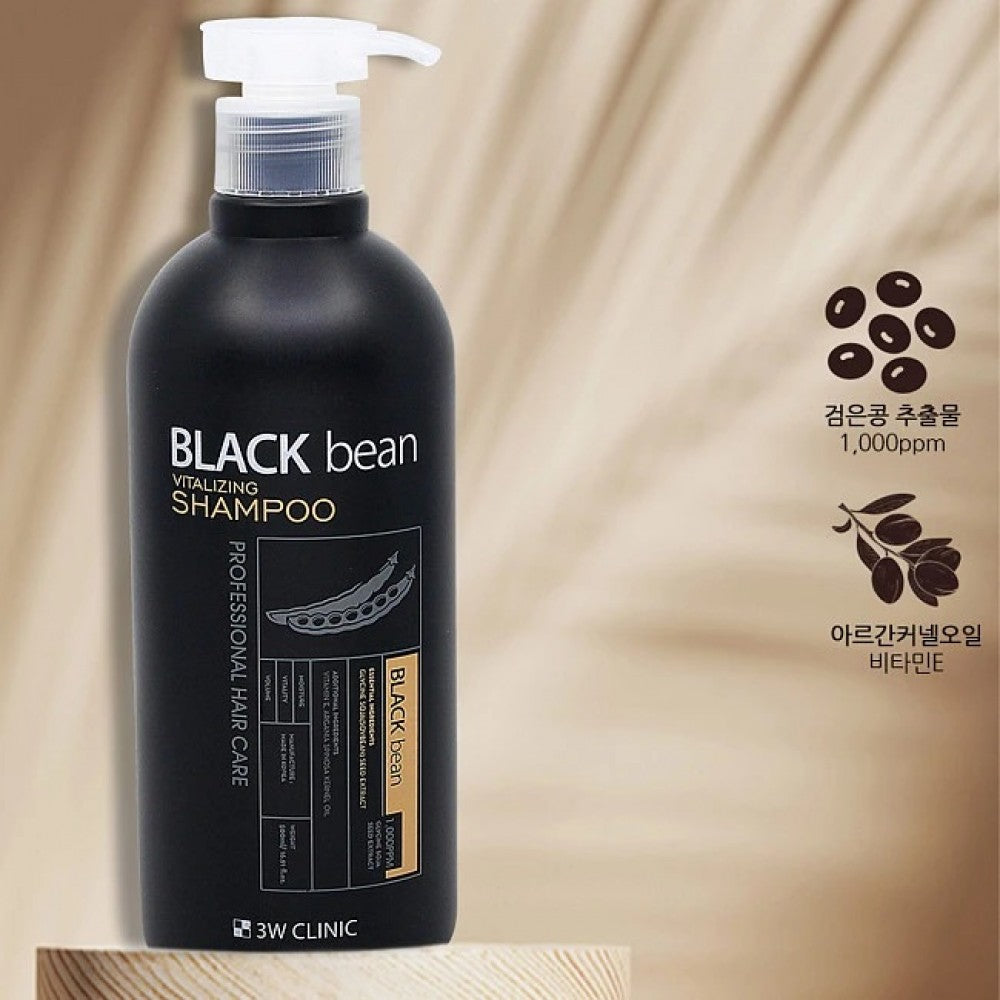 3W CLINIC Black Bean Vitalizing Shampoo 500ml - Hair Growth Treatment for Thinning Hair & Scalp Care - Perfect for Daily Use at Home or Salon