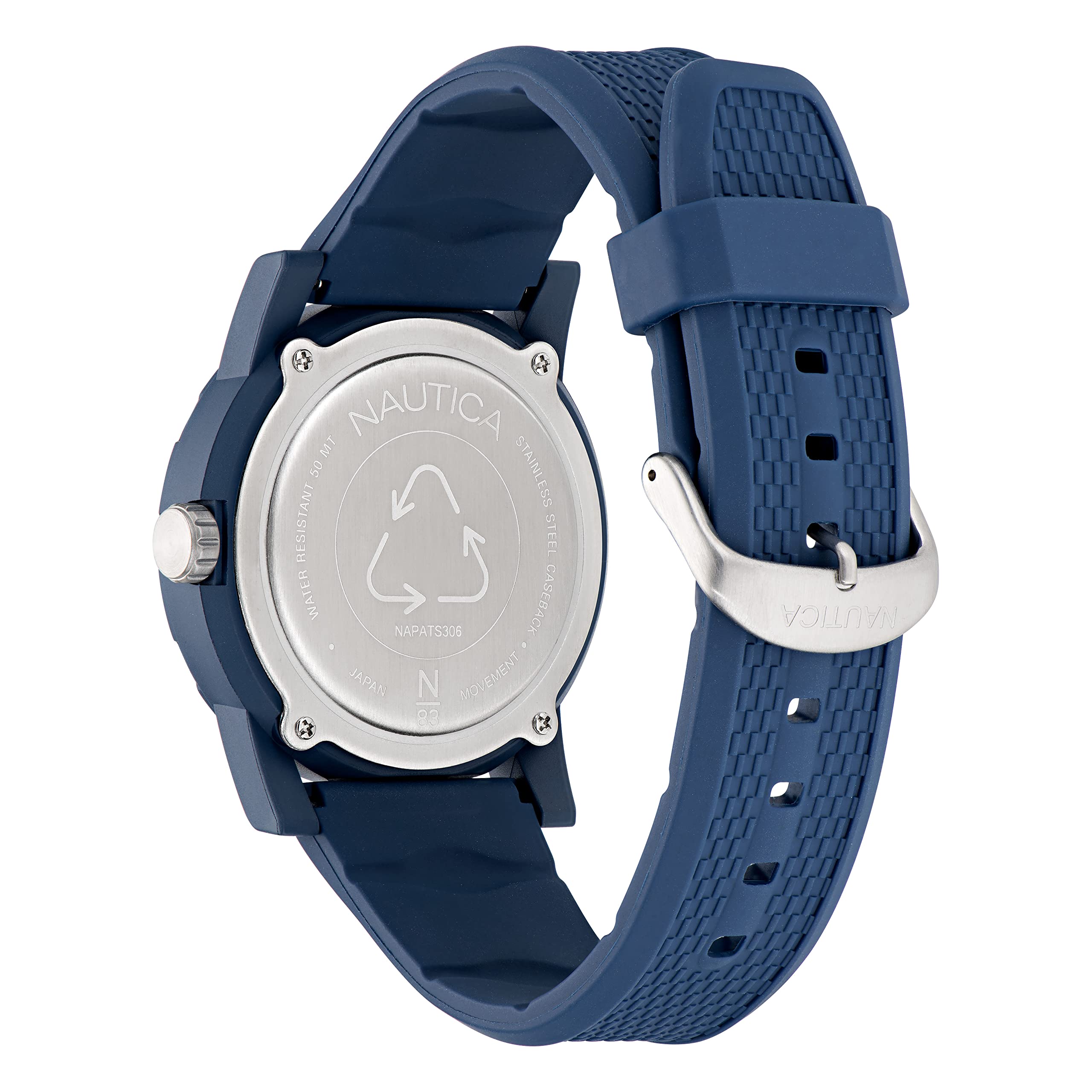 Nautica N83 Men's Watch with Blue & Orange PU Fiber Strap - Waterproof Casual & Sporty Timepiece for Diving, Swimming, and Outdoor Activities