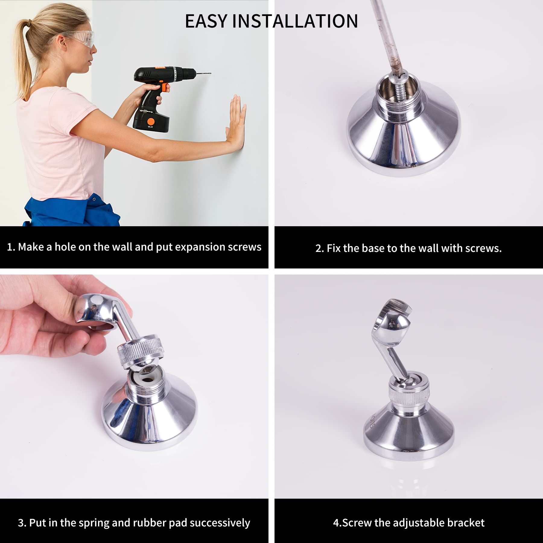 Beerwell Brass Shower Head Holder - Wall Mount Shower Bracket for Bathroom, Adjustable Shower Arm Holder with Anti-Slip Design - Perfect for Home, Hotel, Spa, and Gym Showers