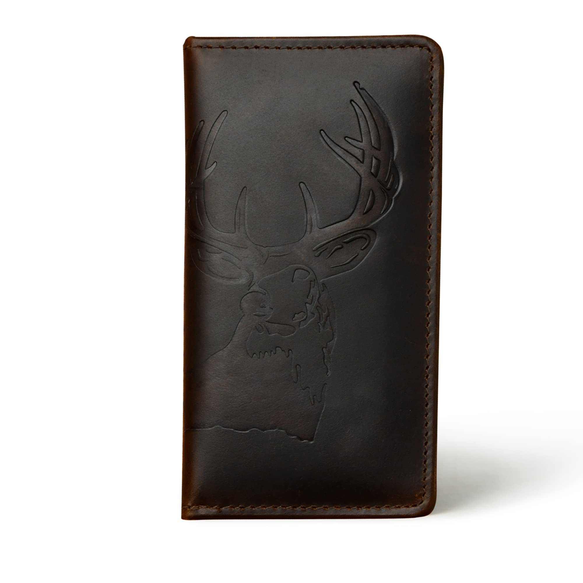 Premium Top Grain Leather Bifold Slim Wallet for Men & Women - RFID Blocking Credit Card Holder with ID Window - Handcrafted Rodeo Design (Deer Embossed) - Perfect for Business Cards, Passport, Checkbook & Everyday Use
