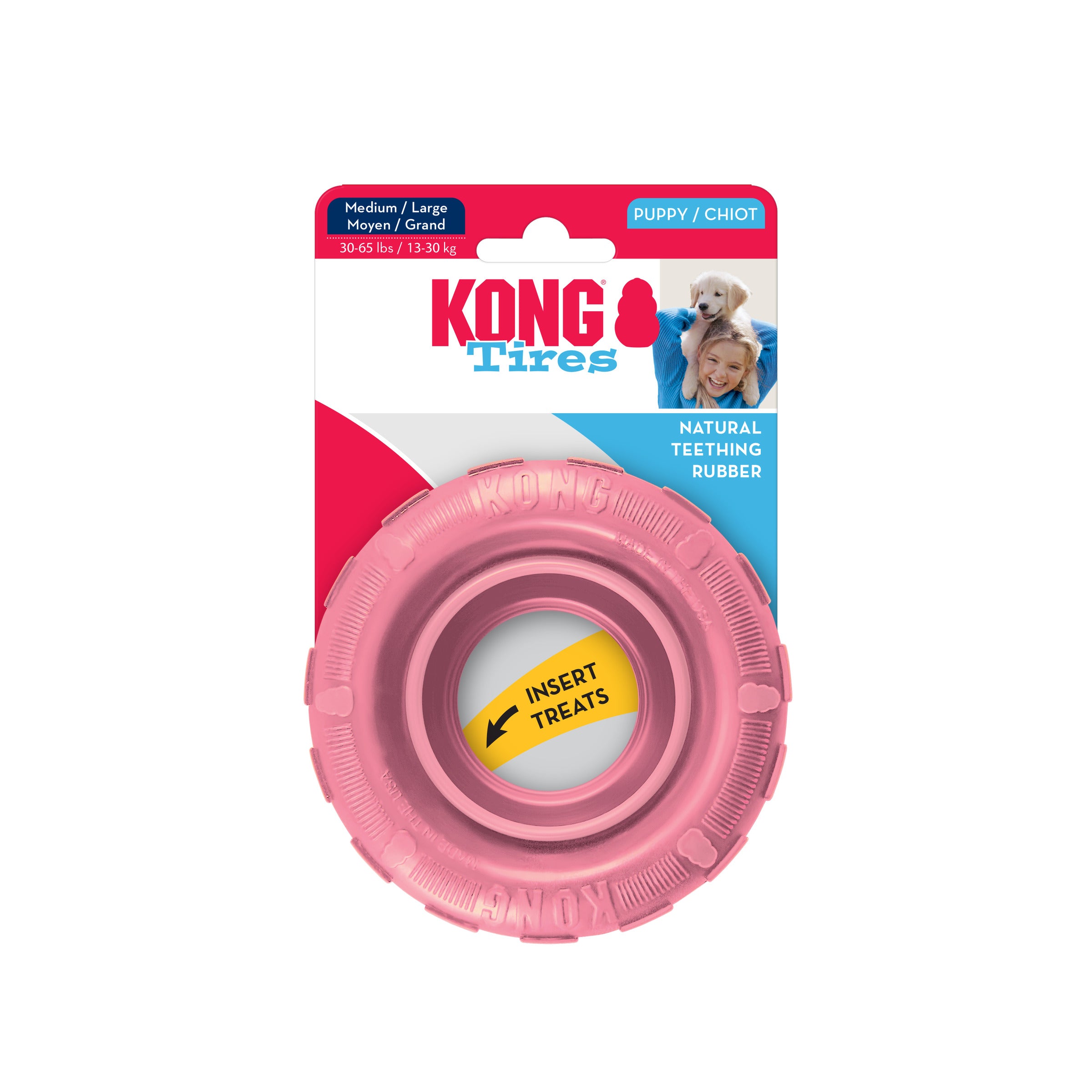 Durable Puppy Kong Chew Toy Tire - Hide Treats for Teething Puppies - Perfect for Training, Playtime & Dental Health
