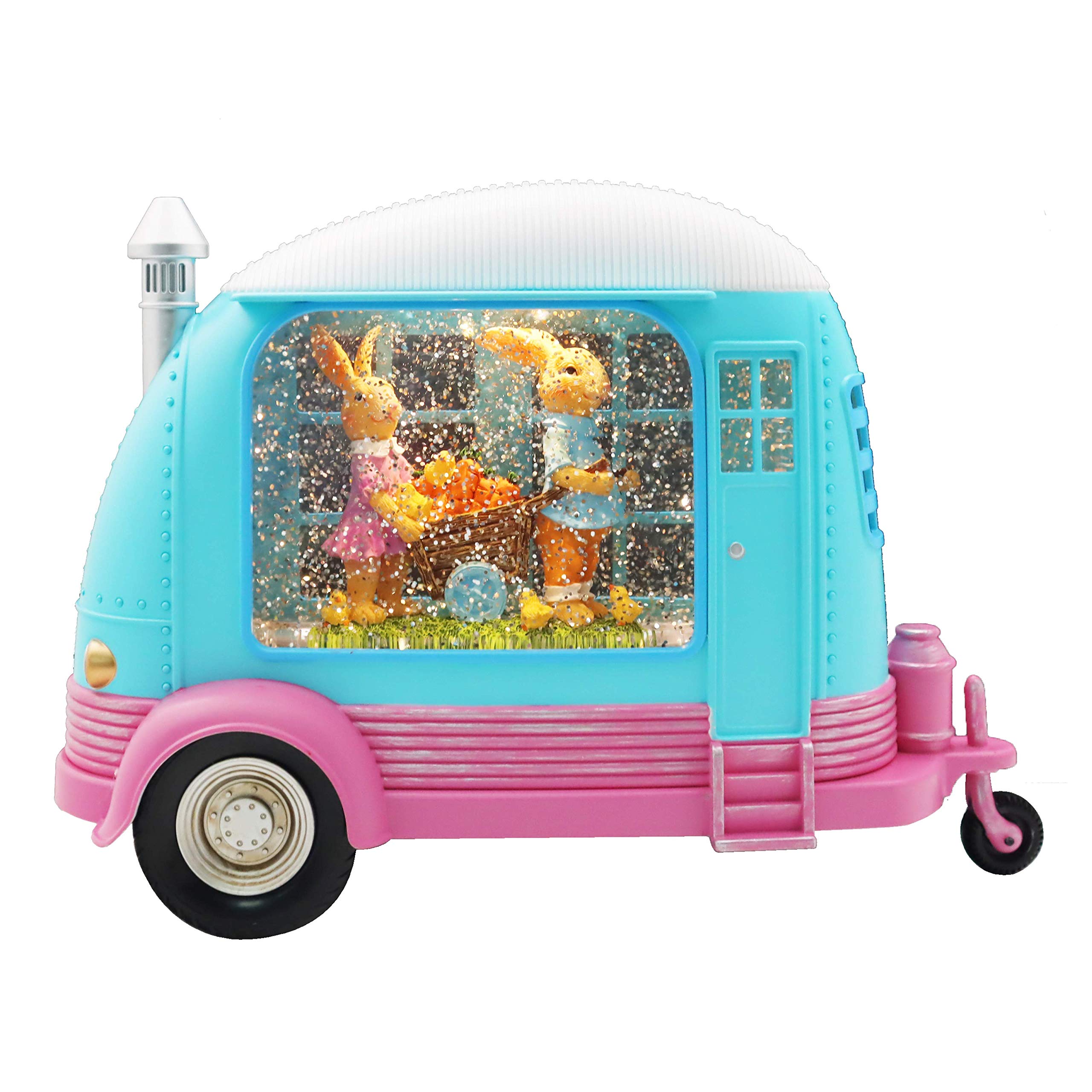 Victory Creative Easter Bunny in Caravan Snow Globe Spinner - 8.125