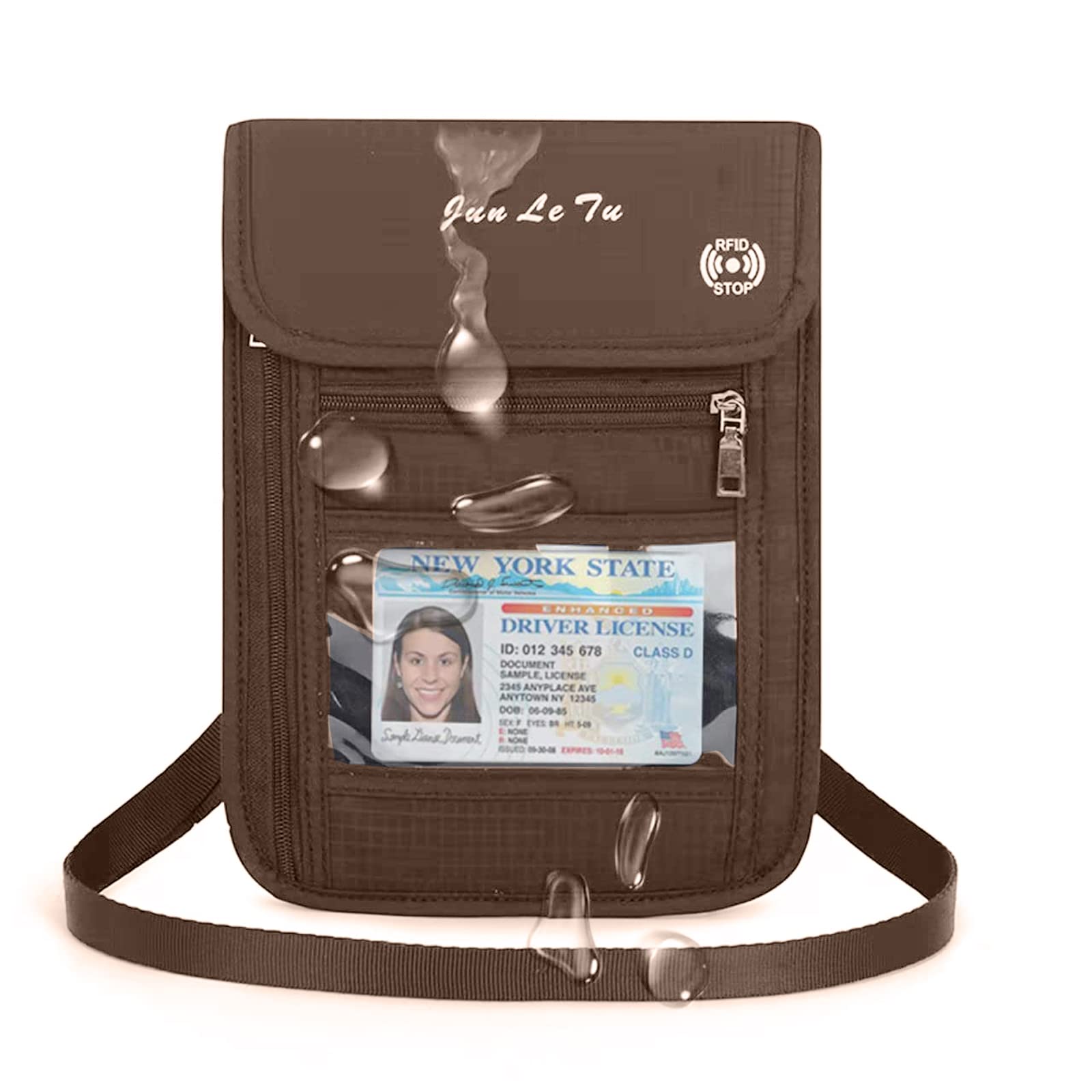 RFID Neck Pouch Passport Holder - Waterproof Travel Wallet for Men & Women (Chocolate Brown) - Secure Document Organizer for Air Travel