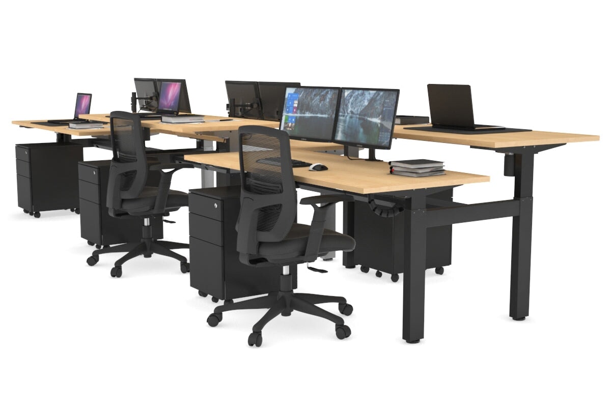 Adjustable 6-Person H Bench Workstation with Black Frame [1400L x 700W] - Perfect for Office, Conference Room, or Collaborative Workspace