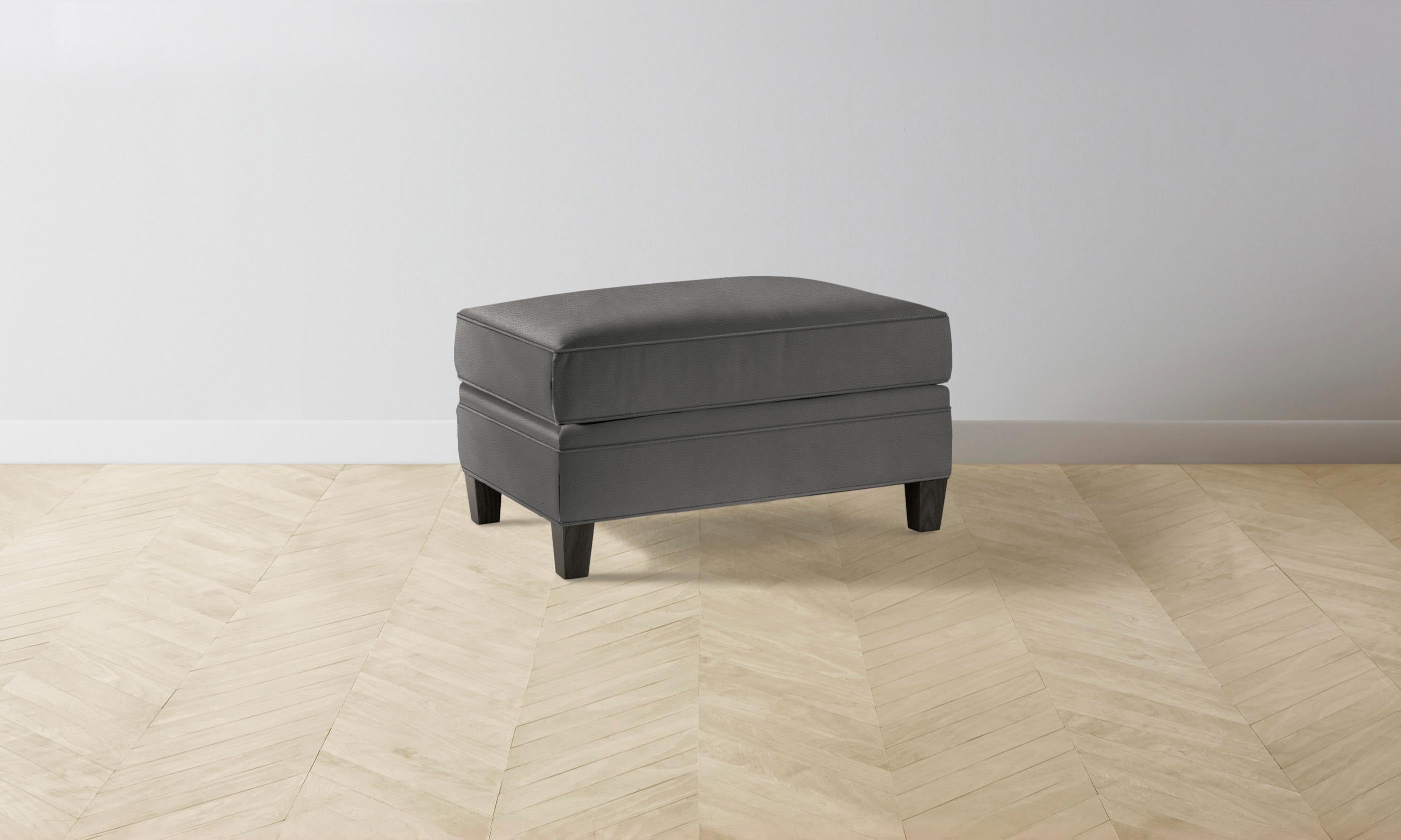 Carmine Ottoman - Premium Pebbled Leather Footstool in Ash - Perfect for Living Room, Bedroom, or Office Comfort