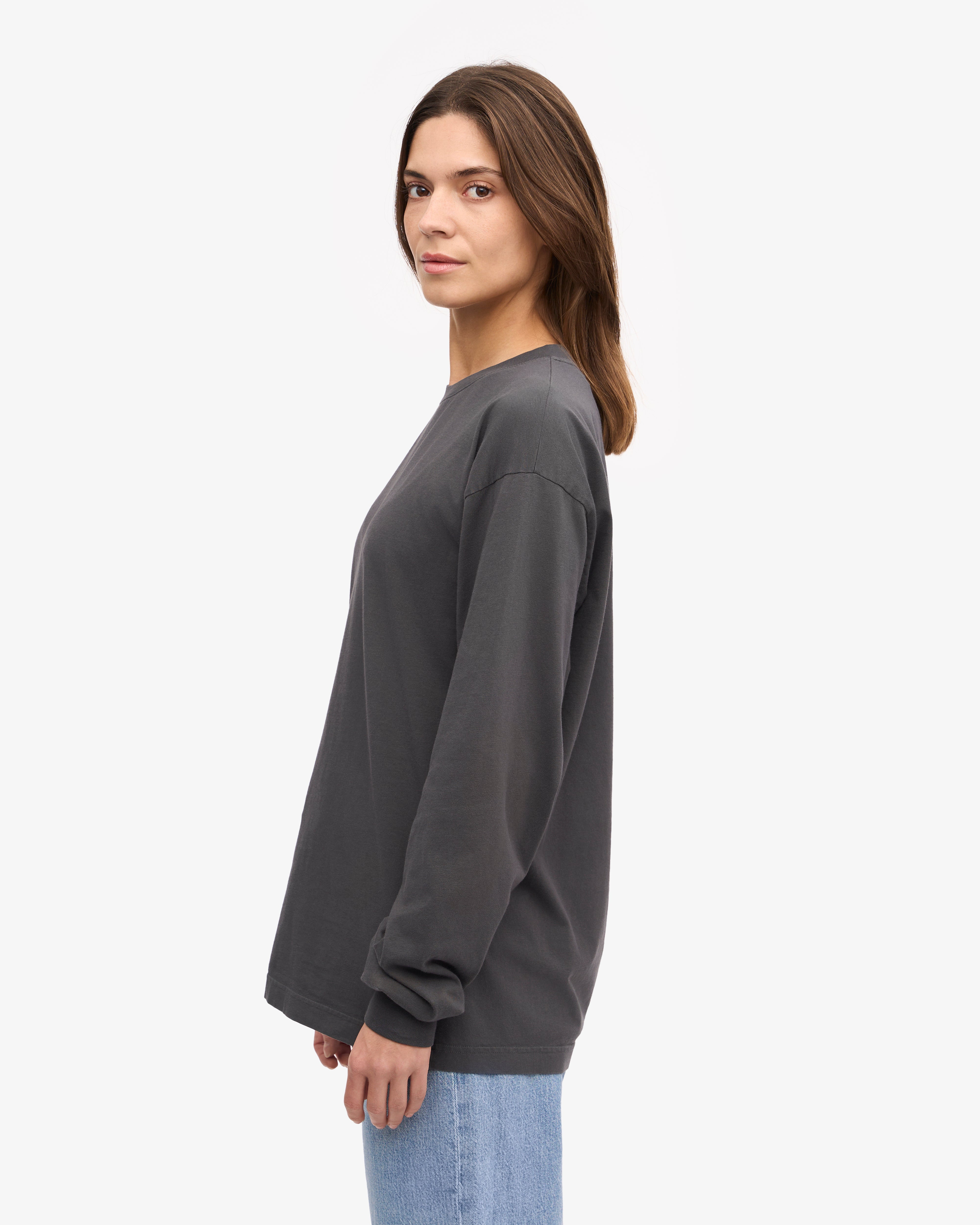Organic Oversized Long Sleeve T-Shirt for Women - Soft Lava Grey Cotton Tee - Comfortable Loungewear & Casual Everyday Wear
