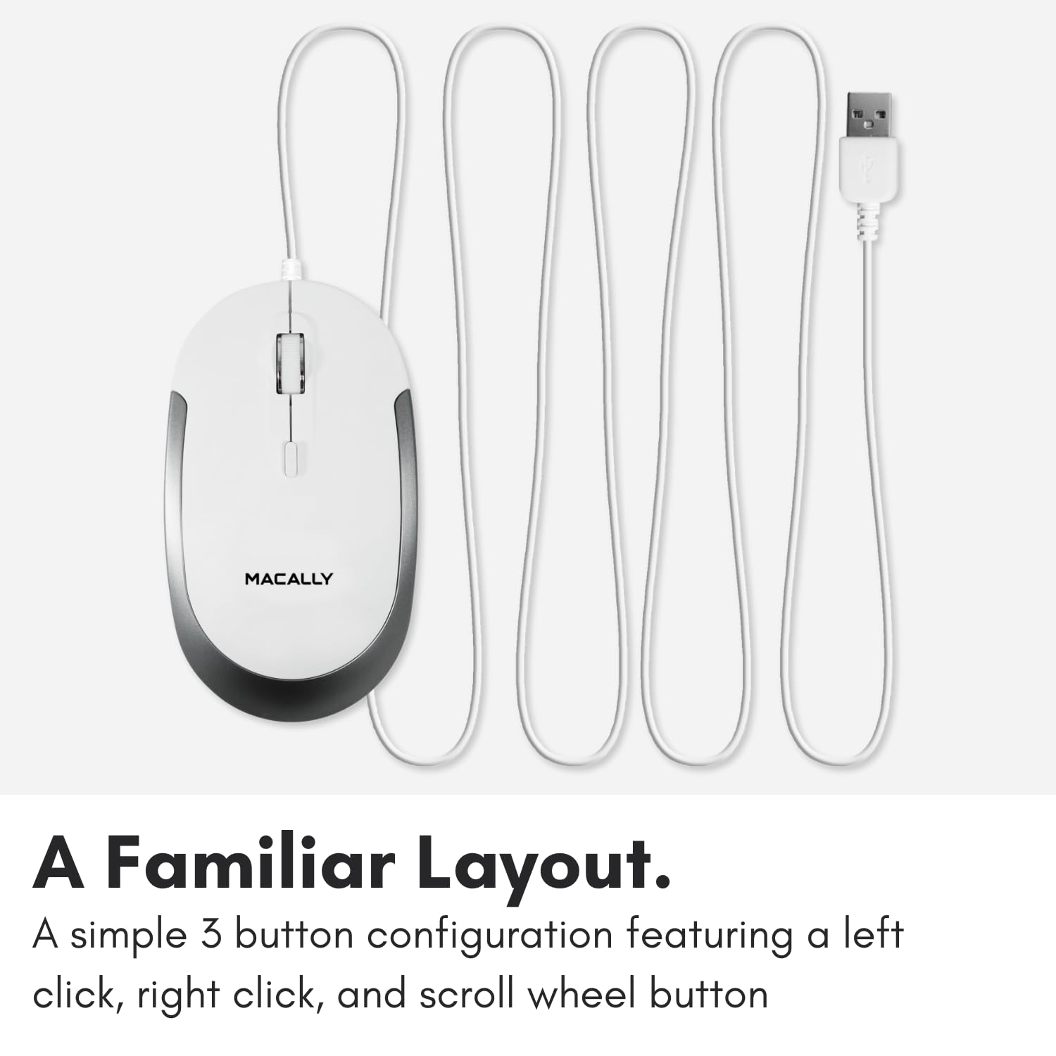 Macally Silent Wired Mouse - Slim USB Mouse for Mac/Windows PC with DPI Switch - Perfect for Office & Home Use
