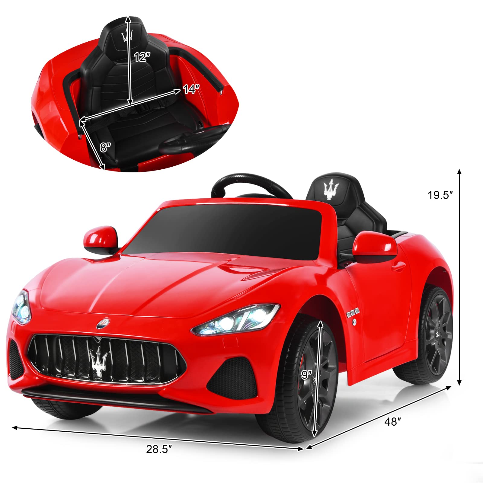 Costzon 12V Licensed Maserati GranCabrio Kids Electric Ride-On Car with Remote Control - Spring Suspension, LED Lights, USB Port, Horn & Music - 4-Wheeler Battery Powered Vehicle for Boys & Girls (Red) | Perfect Birthday Gift, Outdoor Play & Pretend Driving Fun