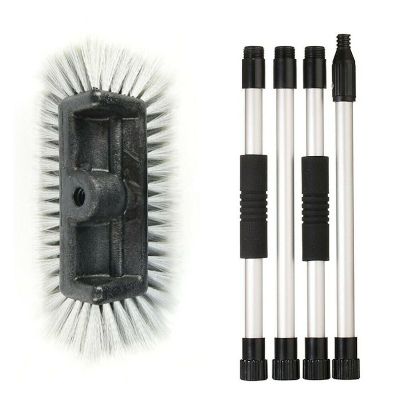 12 Pack Flow Thru Brush Heads with Adjustable Pole & On/Off Switch - 1.3' to 5 ft Extension - Perfect for Window Cleaning, Car Washing & Outdoor Surface Maintenance