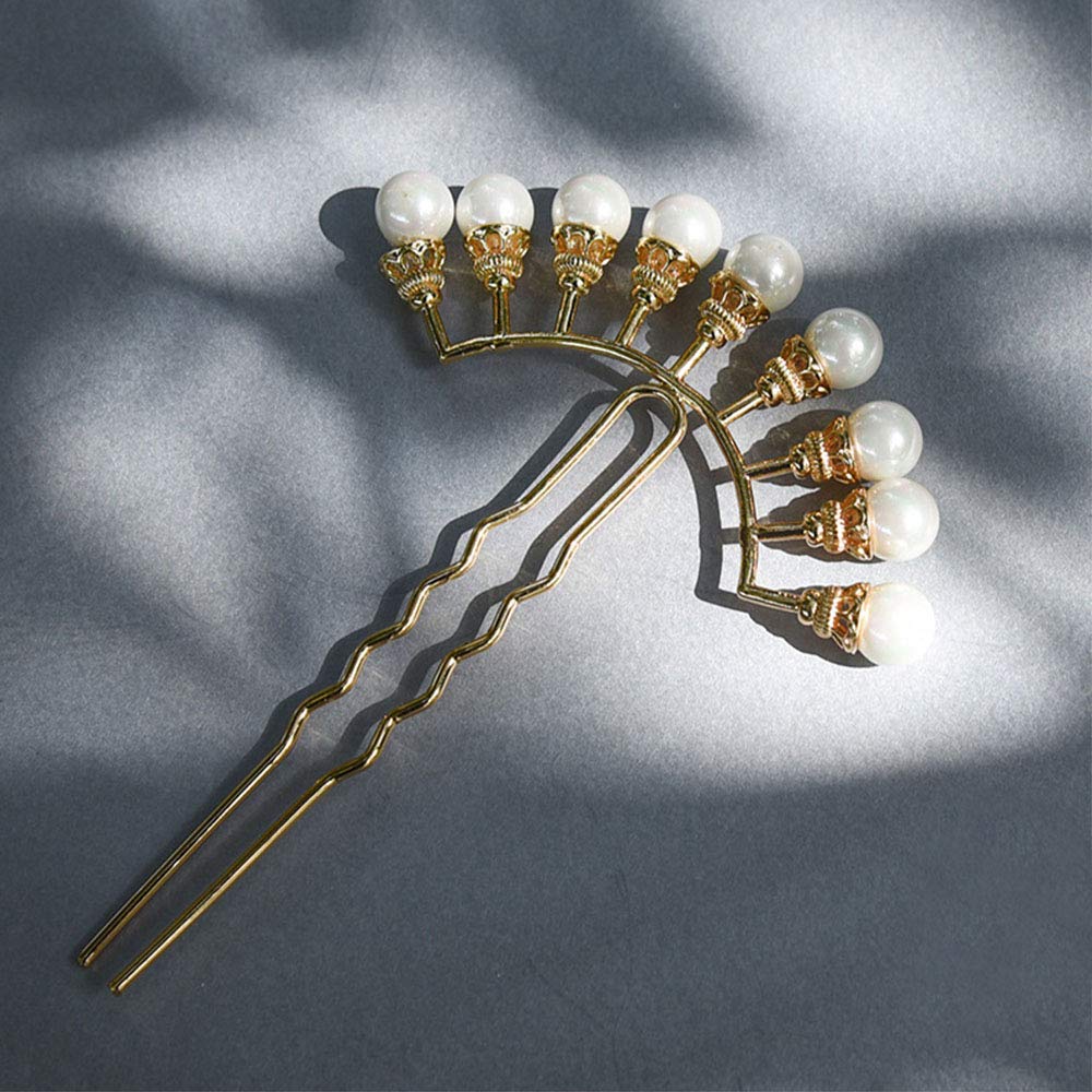 Vintage Chinese Hanfu Hair Sticks - Elegant Alloy Bridal Hair Forks with Pearl Rows, Gold 9-Row & White | Perfect for Weddings, Cosplay, and Traditional Chinese Costume Styling