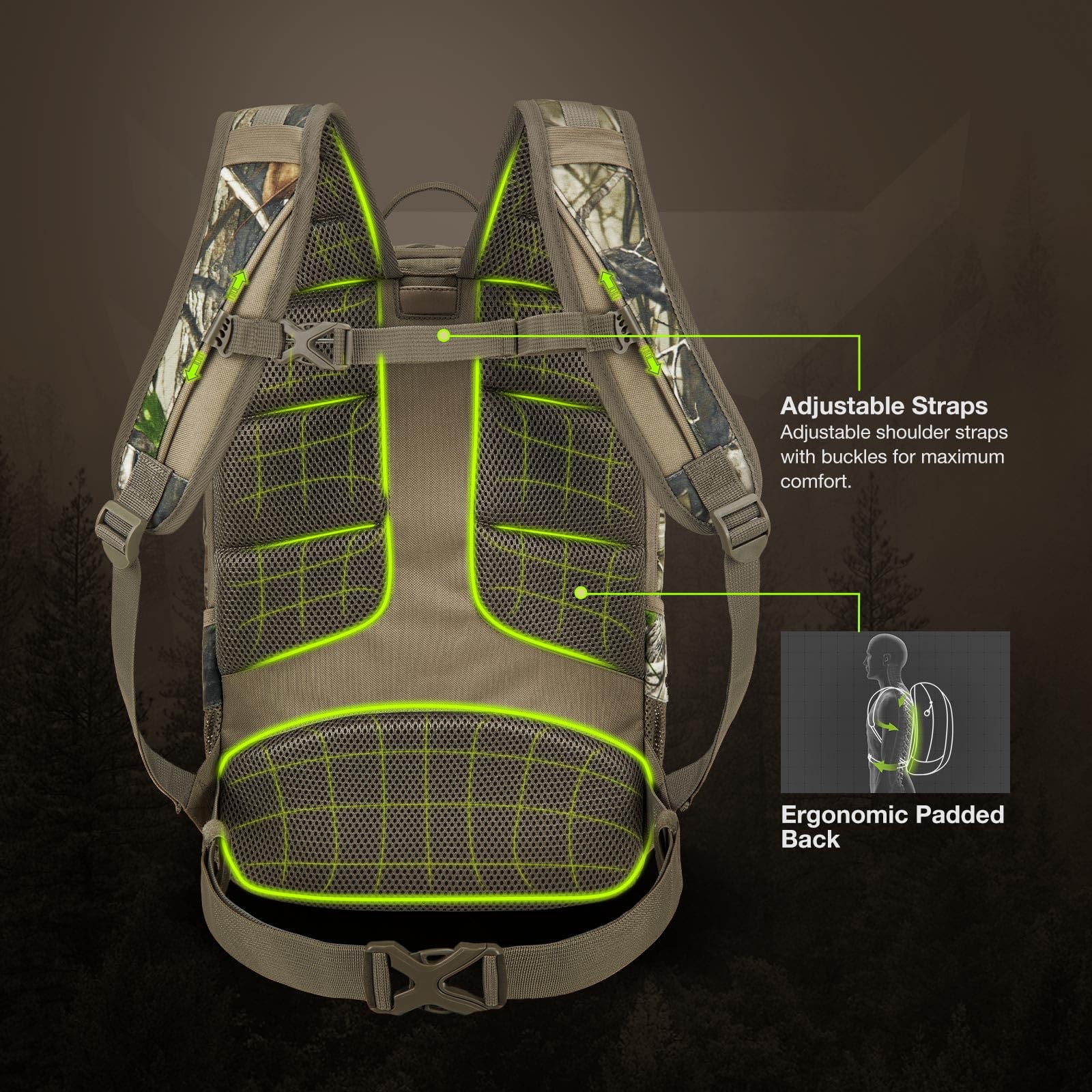 TIDEWE 25L Waterproof Hunting Backpack with Rain Cover - Durable Bow & Rifle Hunting Day Pack for Outdoor Adventures, Camping & Hiking