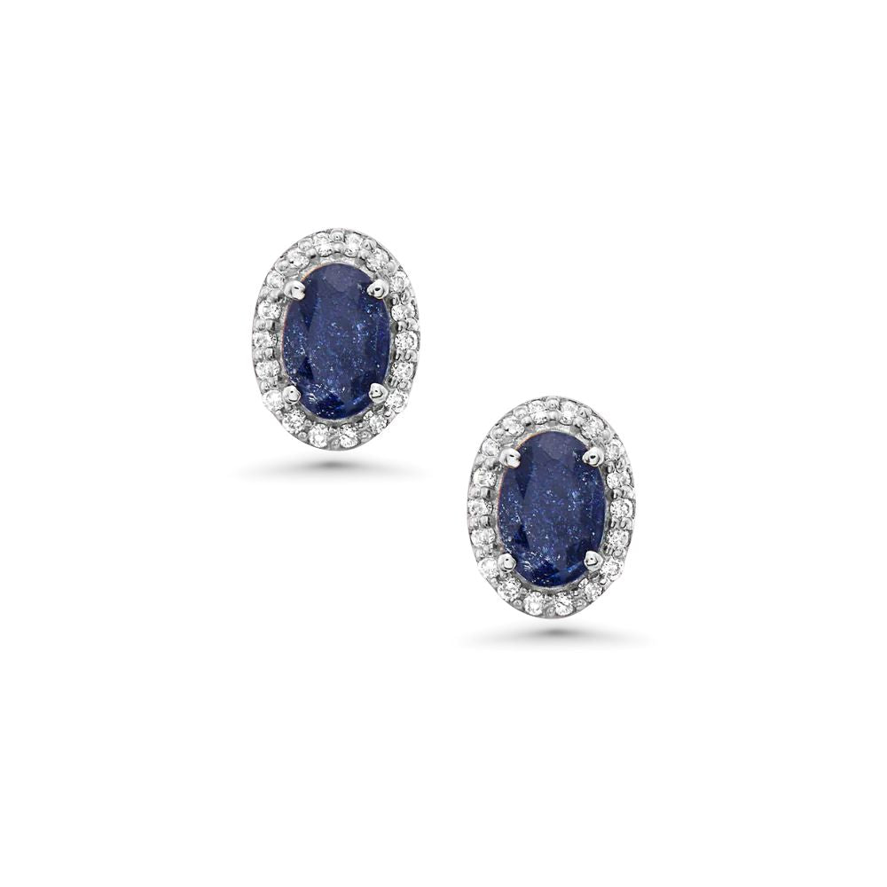 Blue Sapphire Oval Halo Diamond Stud Earrings 1.60ct in 14K Gold - Elegant Jewelry for Women, Perfect Gift for Anniversary, Birthday & Special Occasions