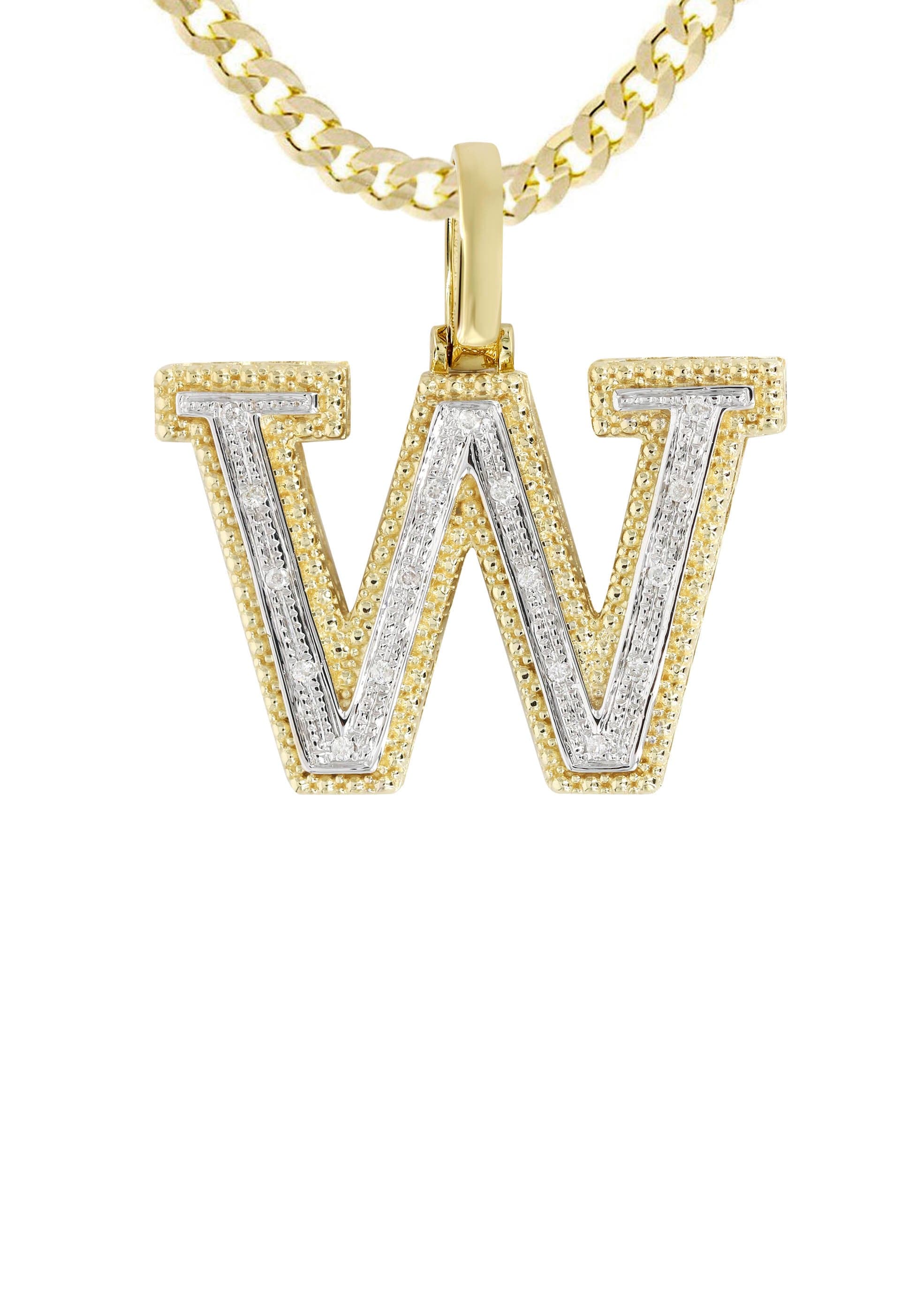 10K Yellow Gold Diamond Letter W Pendant Necklace for Women - 16 Grams | Elegant Personalized Jewelry Gift for Birthday, Anniversary & Special Occasions
