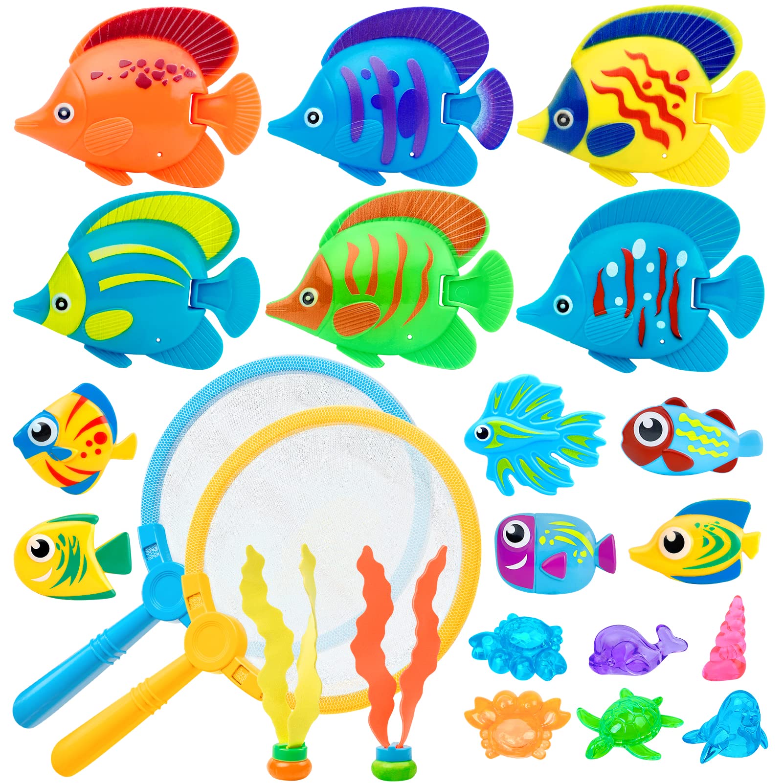 23 Pcs Kids Pool Toys Set - Dive & Grab Fishing Game, Fun Bath Toys for Summer Swimming & Water Play - Perfect for Pool Parties, Beach Trips & Backyard Splash Time
