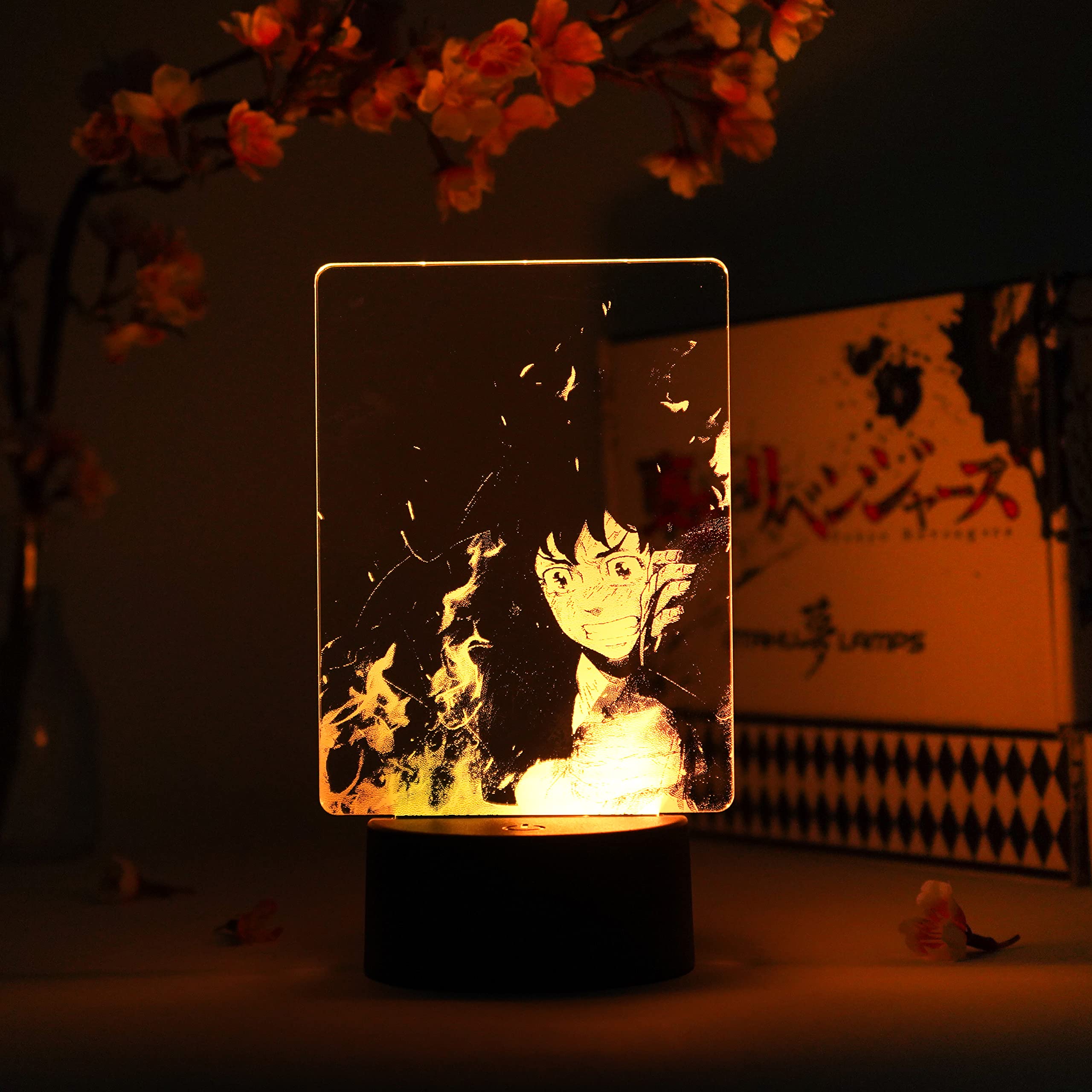 Takemichi Flames Otaku Lamp - Tokyo Revengers Anime Night Light with 16 Color RGB LED & Remote - 3D Anime Room Decor Gift for Fans - Perfect for Bedroom, Gaming Room, and Anime Themed Spaces