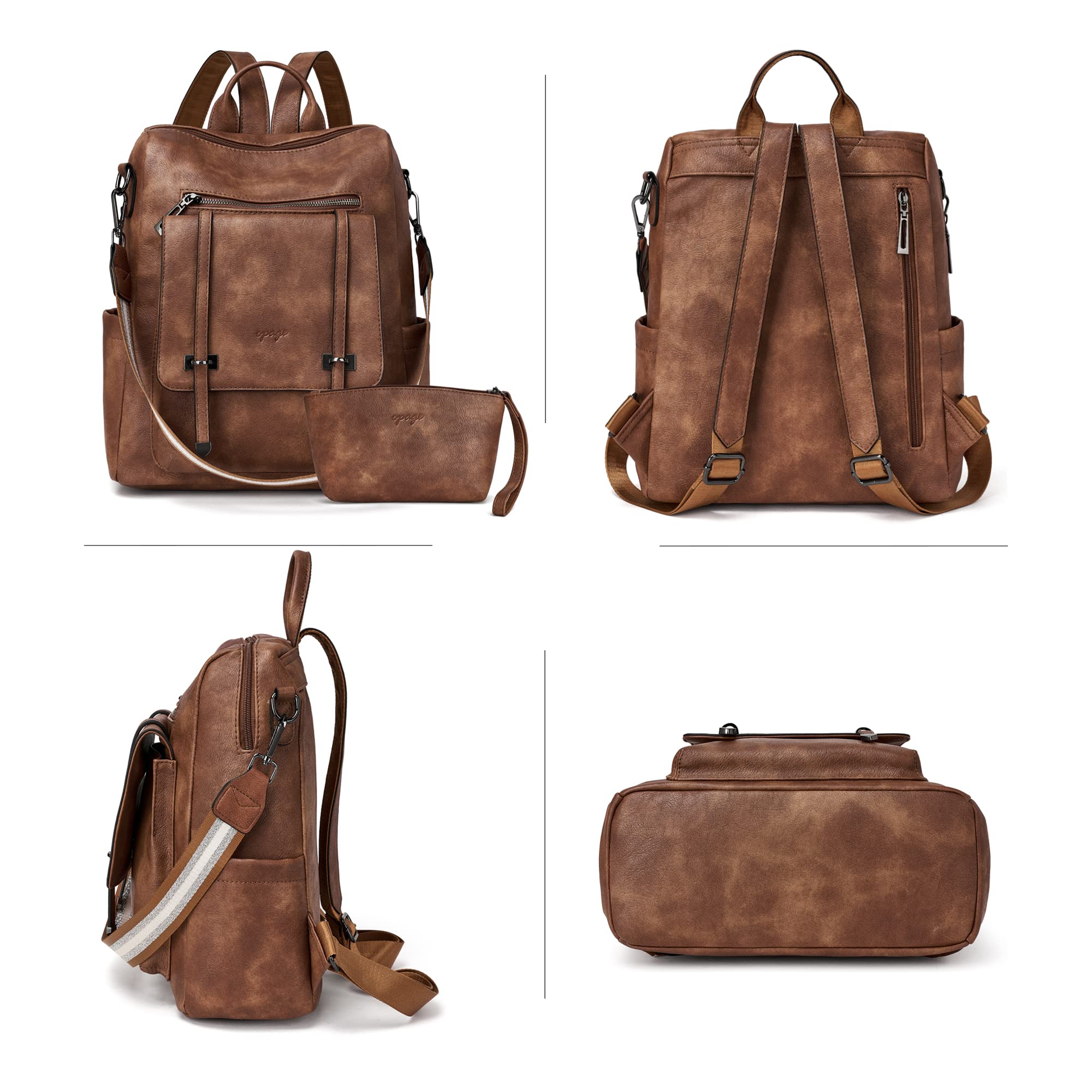 OPAGE Women's Leather Backpack Purse - Stylish Travel Backpack & Shoulder Bag with Wristlet Strap (14-inch Height) - Perfect for Work, College, Commuting & Weekend Getaways