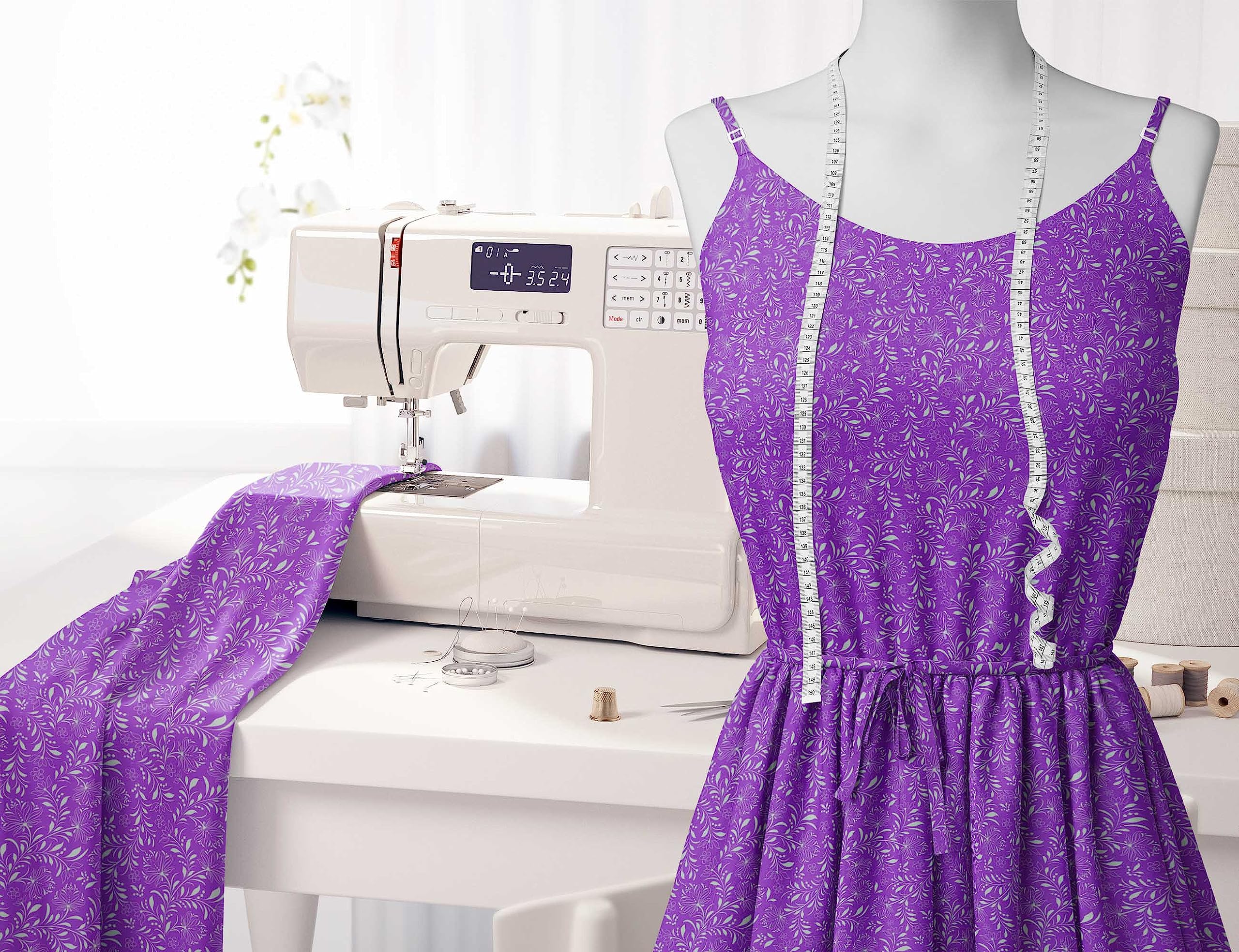 Soimoi Moss Georgette Purple Fabric by The Yard - 42 Inch Wide Printed Fabric with Artistic Leaf & Floral Design for Dresses, Scarves, DIY Crafts & Home Decor Projects