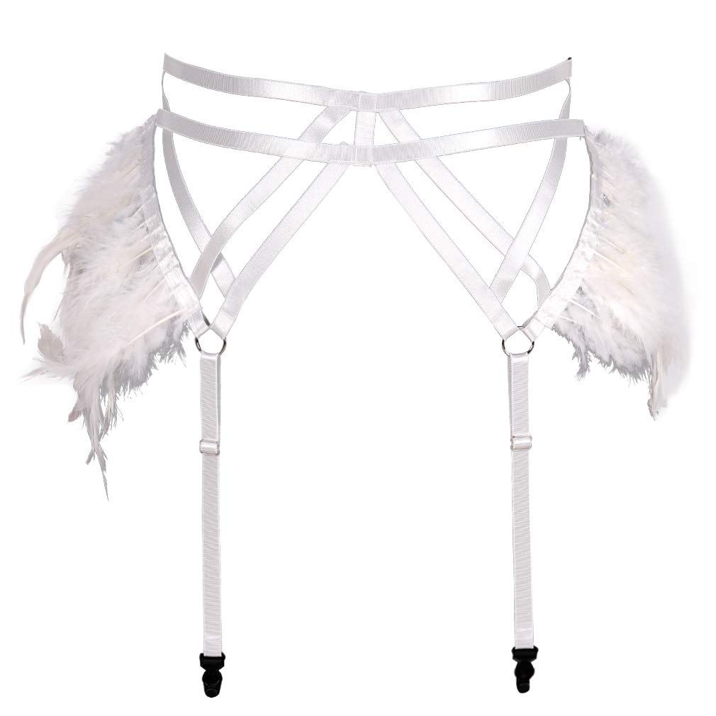 Gothic Punk Women's Garter Belt with Feather Harness - Adjustable Leg Stockings for Harajuku, Carnival & Festival Outfits - Perfect for Cosplay, Lingerie & Alternative Fashion