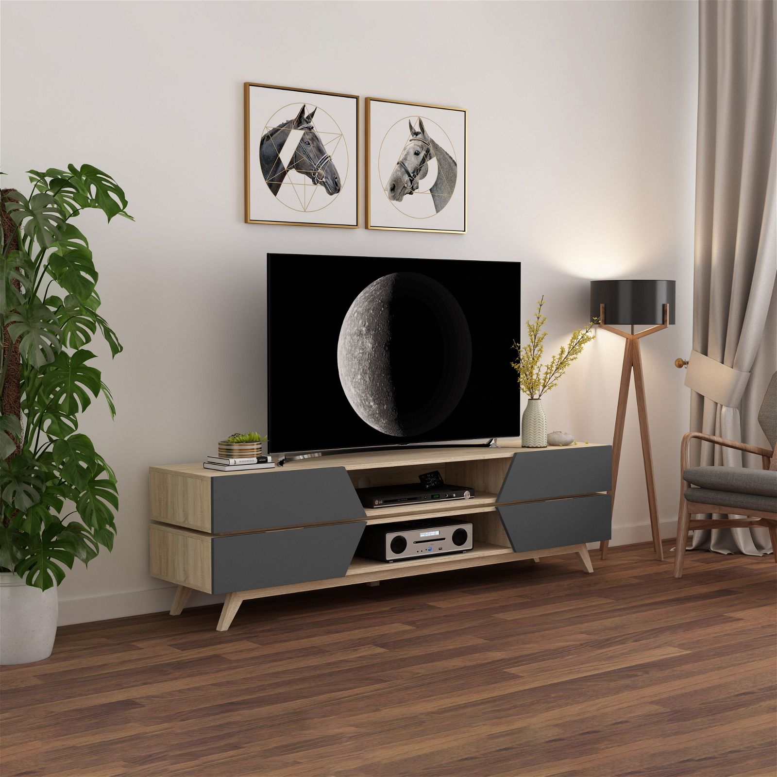 NORDIC 1800 Entertainment Unit - Modern Grey TV Stand with Storage by Criterion - Perfect for Living Room, Home Theater & Media Center Organization