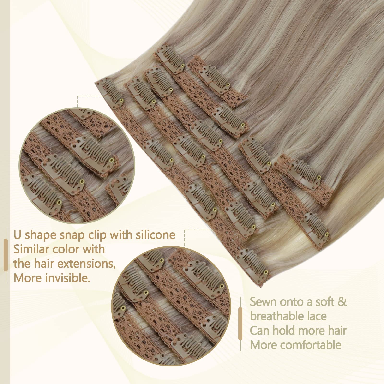 Clip in Human Hair Extensions 20 Inch - Real Platinum Blonde & Grey Highlighted Hair - 3pc & 9pc Sets for Volume & Length - Perfect for Parties, Weddings & Daily Styling