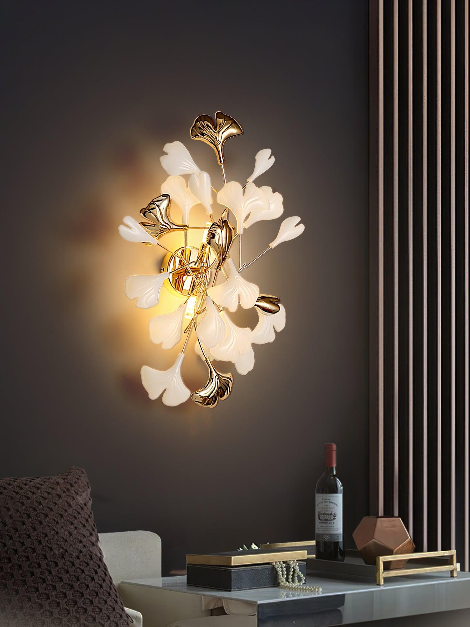 Gingko Leaf Wall Lamp - Modern LED Sconce Light Fixture for Bedroom, Living Room & Hallway Decor