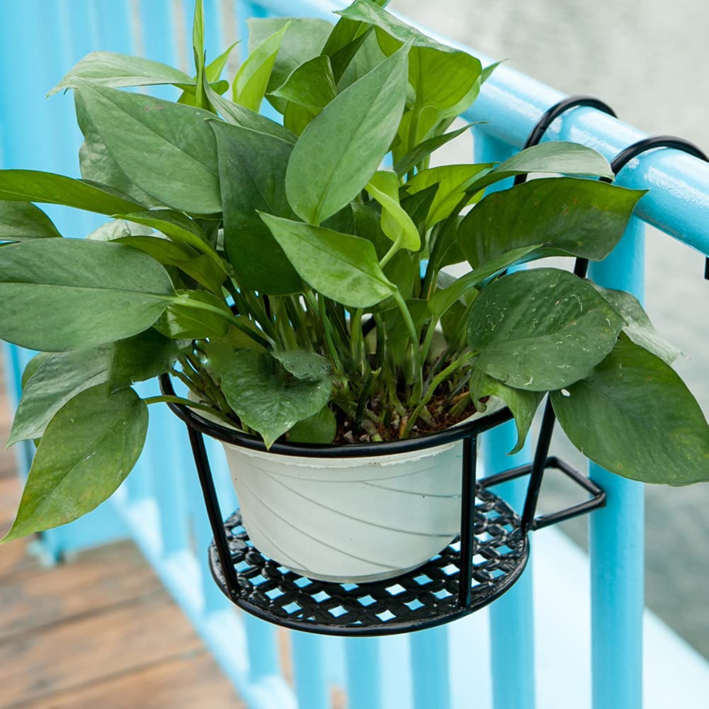 Iron Art Hanging Flower Pot Holder - 2 Pack Metal Railing Planters for Balcony, Fence, Porch | Rust-Resistant Outdoor Hanging Baskets for Flowers & Plants | Perfect for Patio Decor & Garden Landscaping