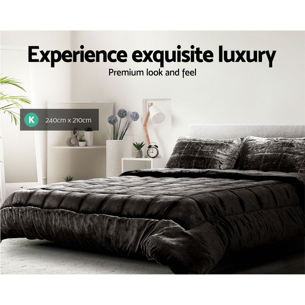 Premium Faux Mink Quilted Fleece Throw Blanket - Ultra Soft & Warm King Size Bed Comforter in Charcoal Gray - Perfect for Cozy Nights, Living Room Decor & Guest Bedrooms