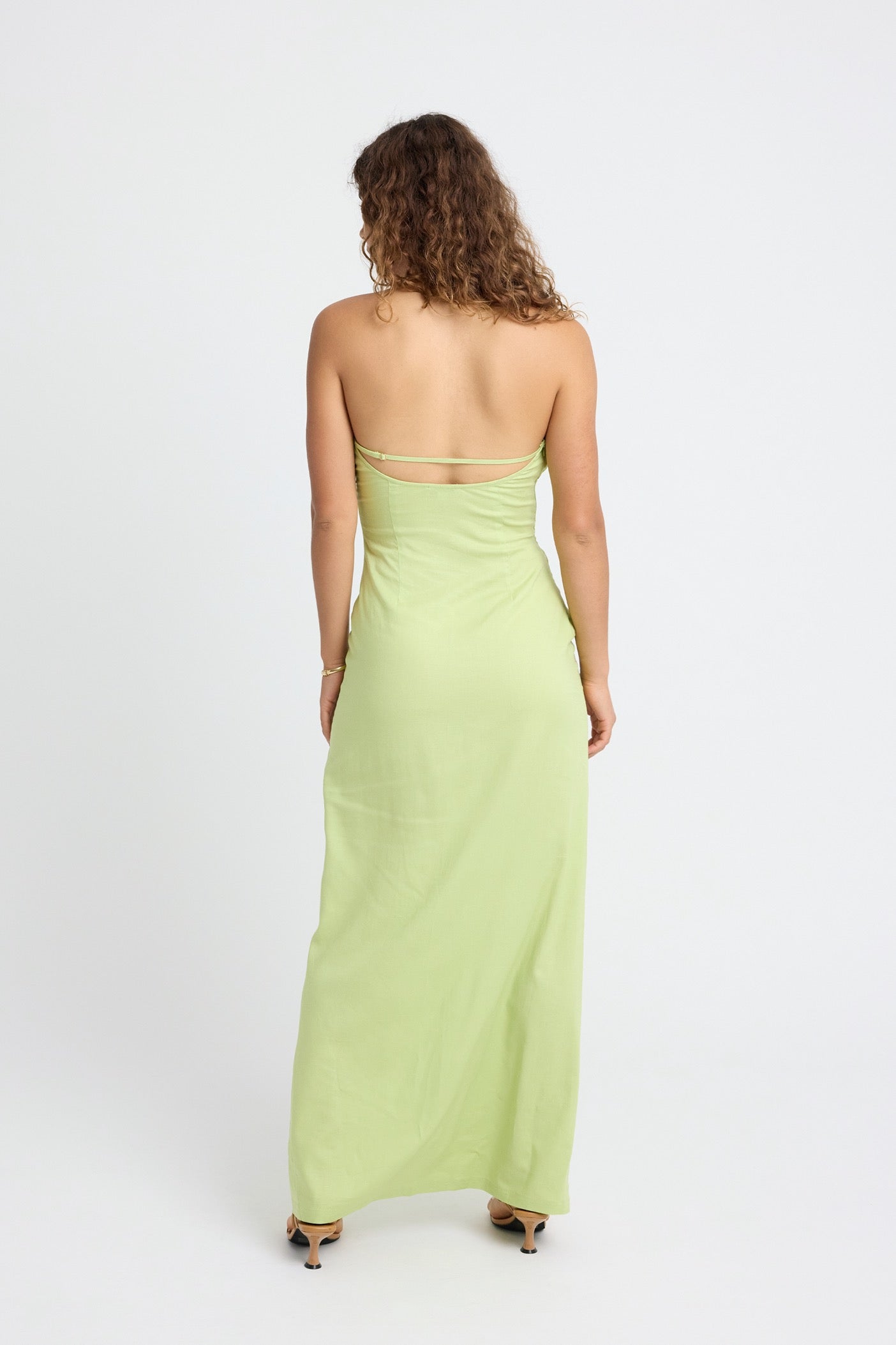 Dani Linen Halter Dress in Lime Green - Summer Beach Wear, Casual Outfit & Vacation Dress for Women