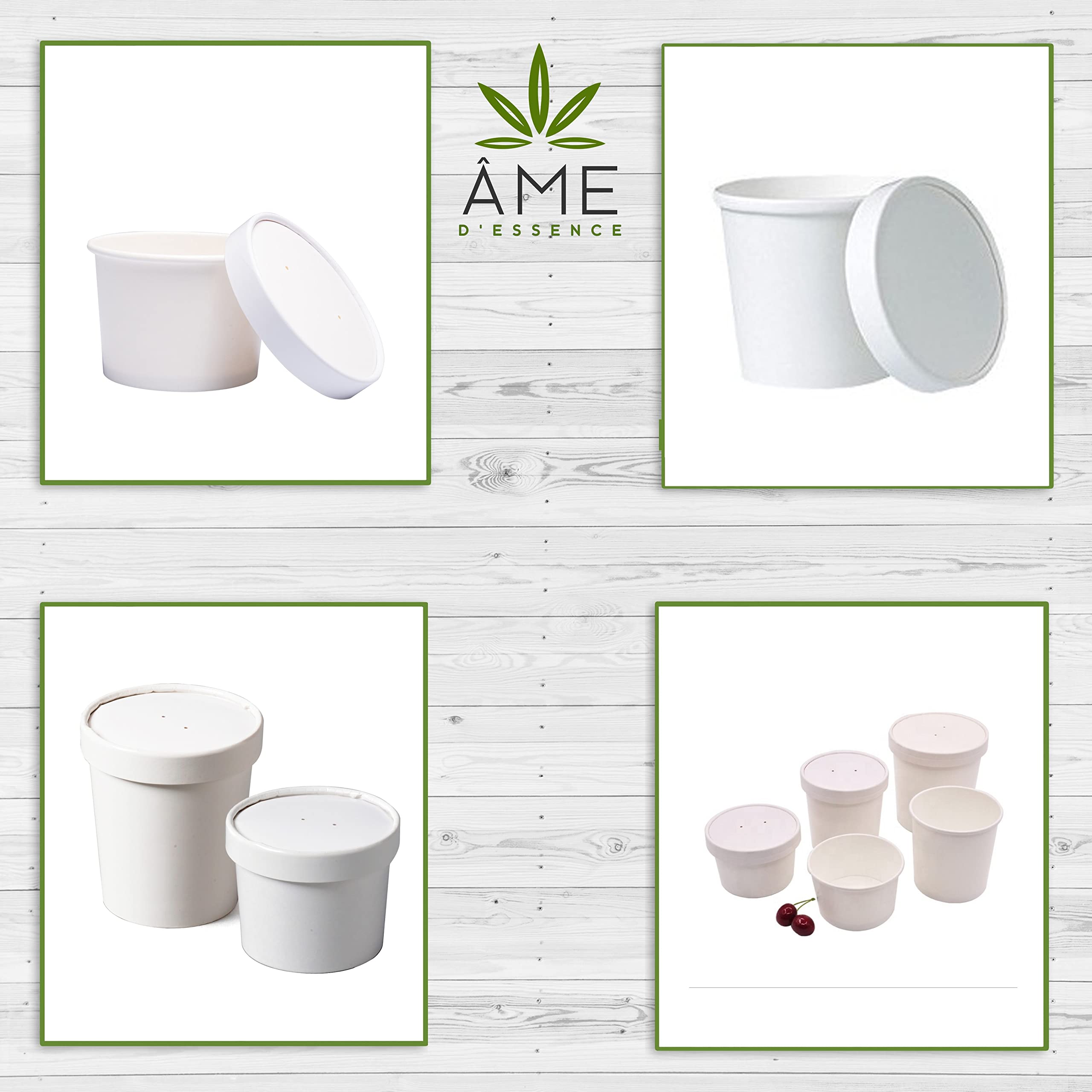 500-Pack AME D'ESSENCE 8 oz White Paper Soup Containers with Vented Lids - Hot & Cold Food To-Go Cups for Ice Cream, Gelato, Yogurt, Soups - Perfect for Takeout, Restaurants & Catering